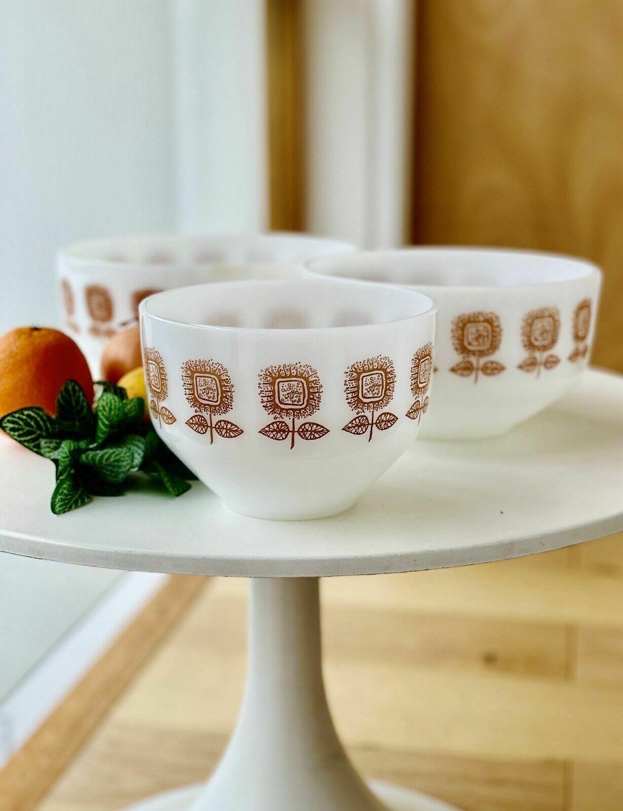 3 Vintage Federal Connoisseur Sunflower Mixing Bowls From The 1960s. photo for sale