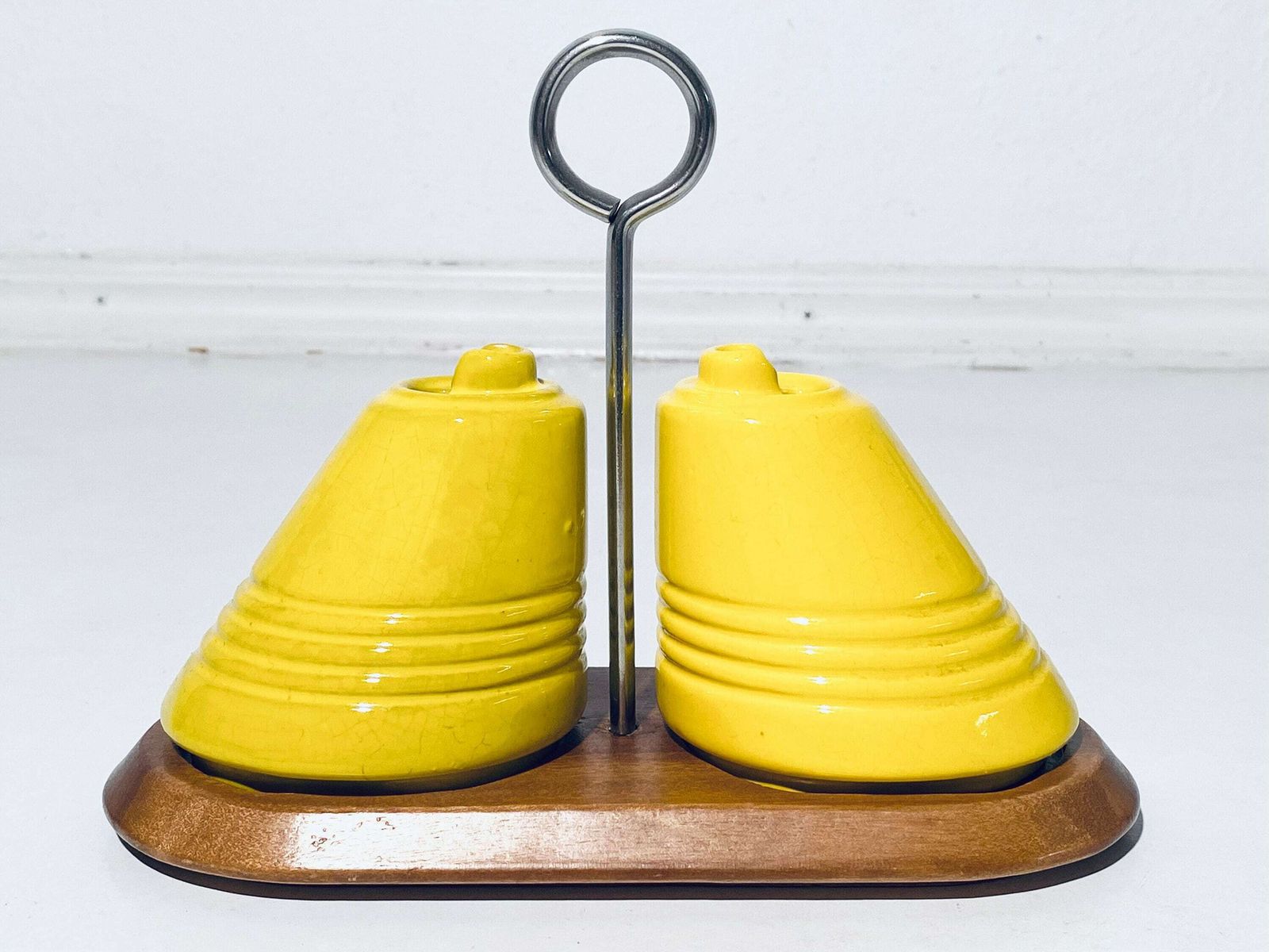 Alvar Aalto Artek Ceramic Salt & Pepper Shakers With Wooden Base / Vintage Mid Century Decor / Finland photo Home Decor