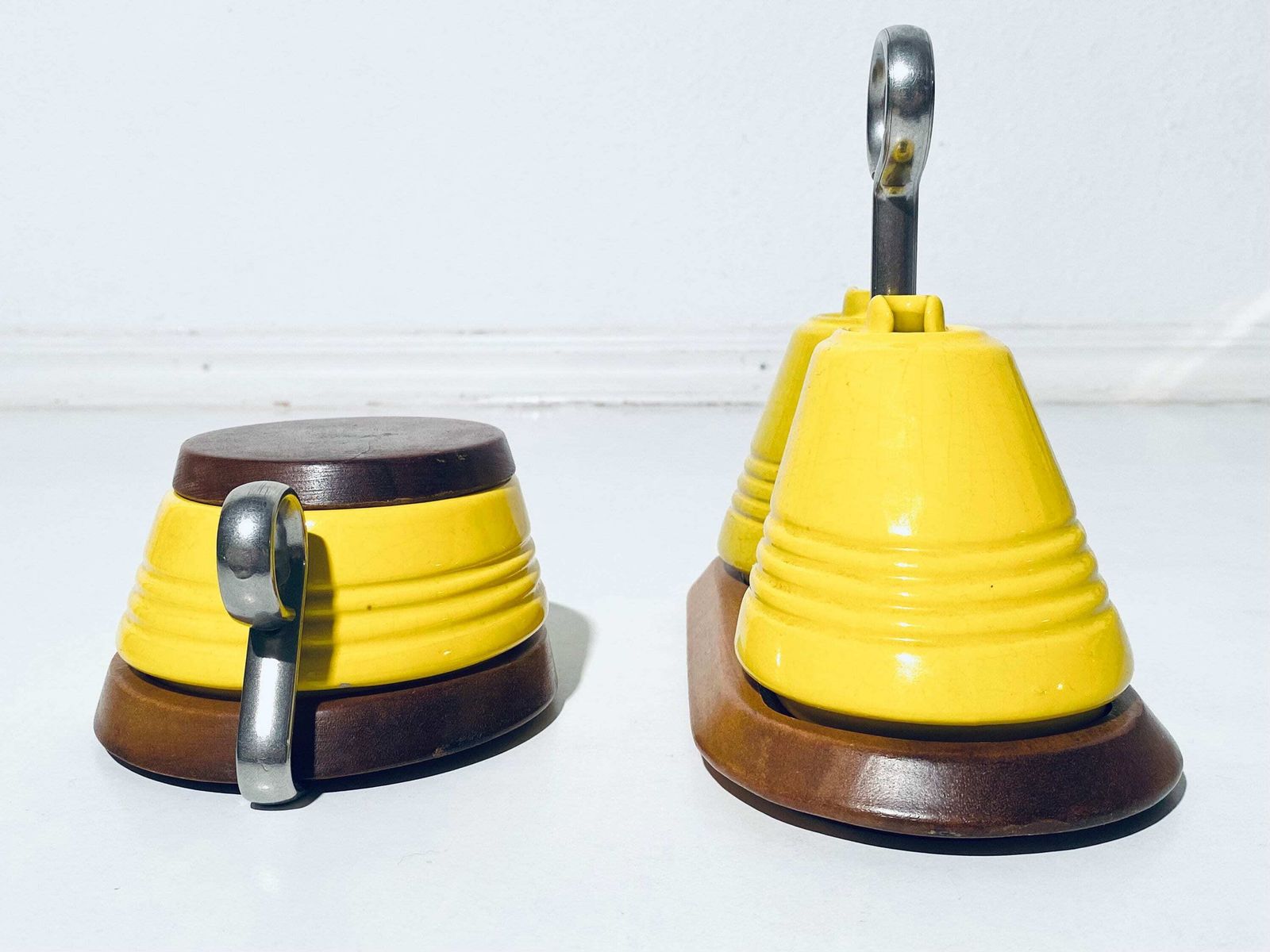 photo furniture Alvar Aalto Artek Ceramic Salt & Pepper Shakers With Wooden Base / Vintage Mid Century Decor / Finland