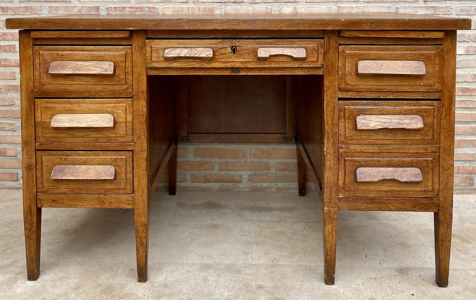 Vintage Oak Desk With Seven Drawers, 1940s photo furniture