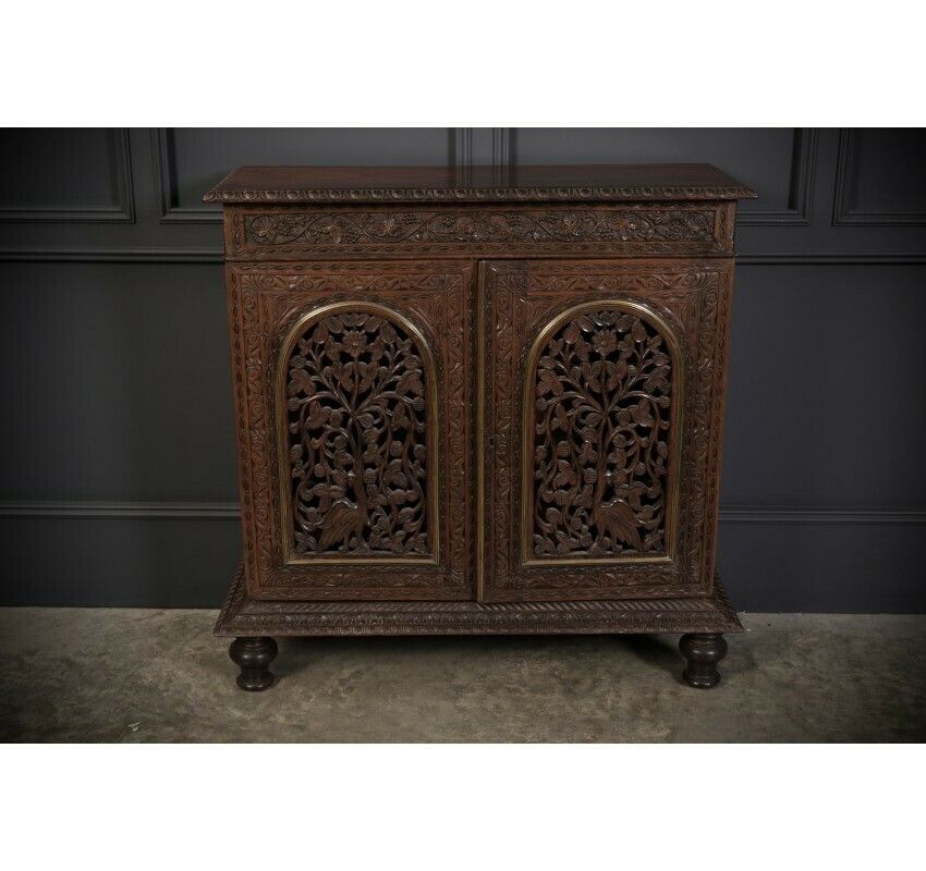 Anglo Indian Padauk Wood Carved Side Cabinet photo furniture