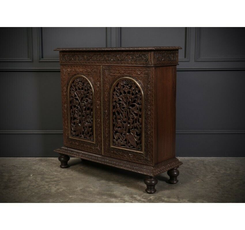 Anglo Indian Padauk Wood Carved Side Cabinet photo vinterior