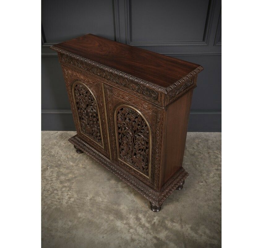 photo for sale Anglo Indian Padauk Wood Carved Side Cabinet