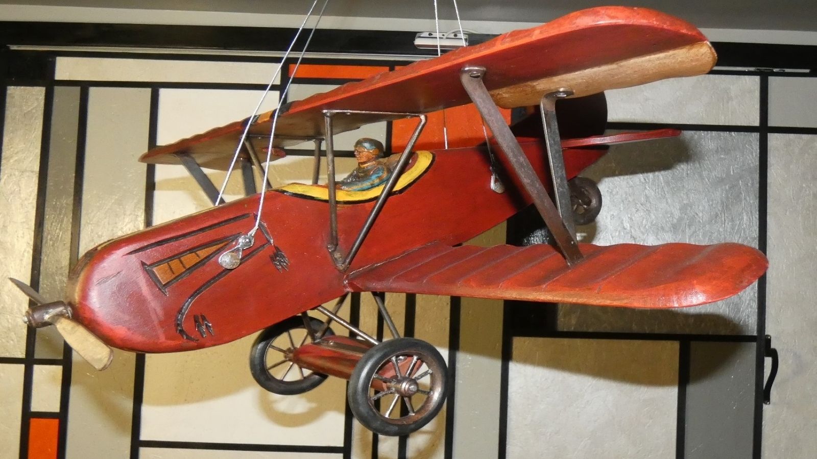 Hand Painted Wooden Francesco Baracca Spad S.XIII Model Plane, Italy, 1940s