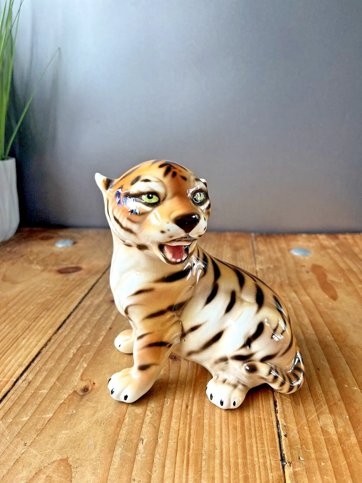 Mid Century 50s Italian Bassano Ceramics Hollywood Glam Tiger Cub Ornament Italy photo for sale