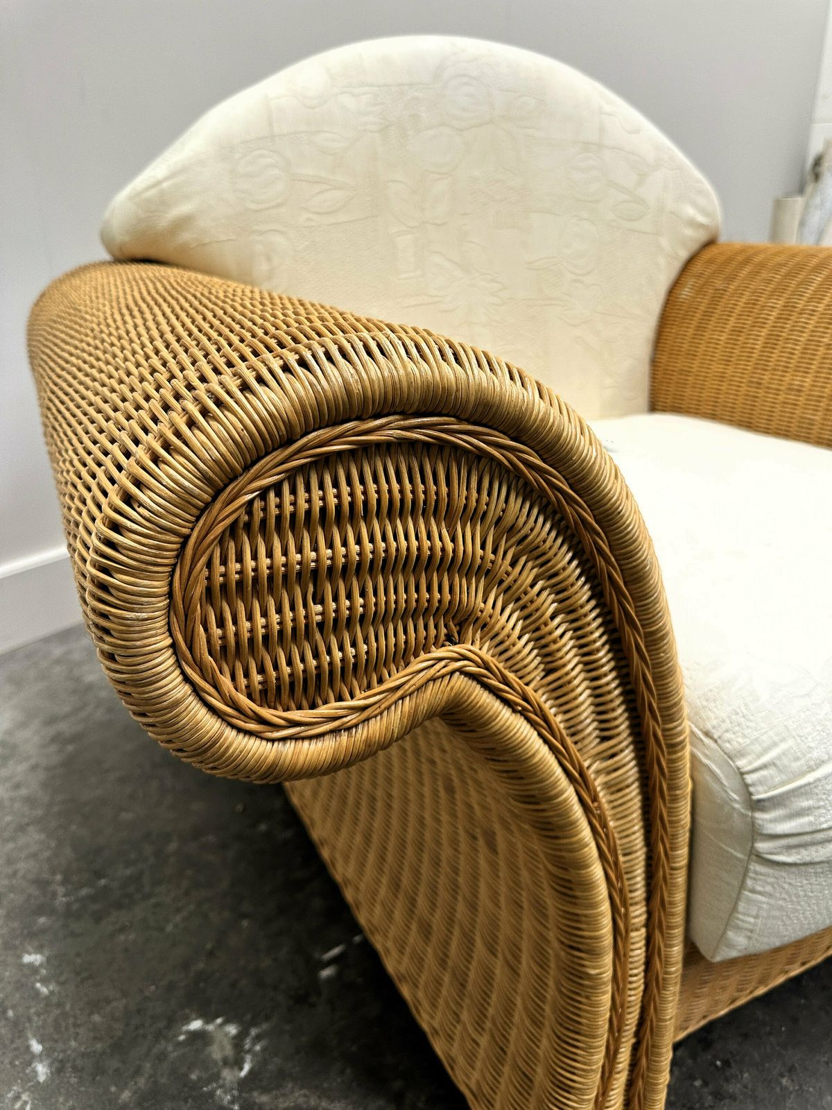 photo furniture Xxl Vintage Shell Back Rattan Armchair, France 1980s.