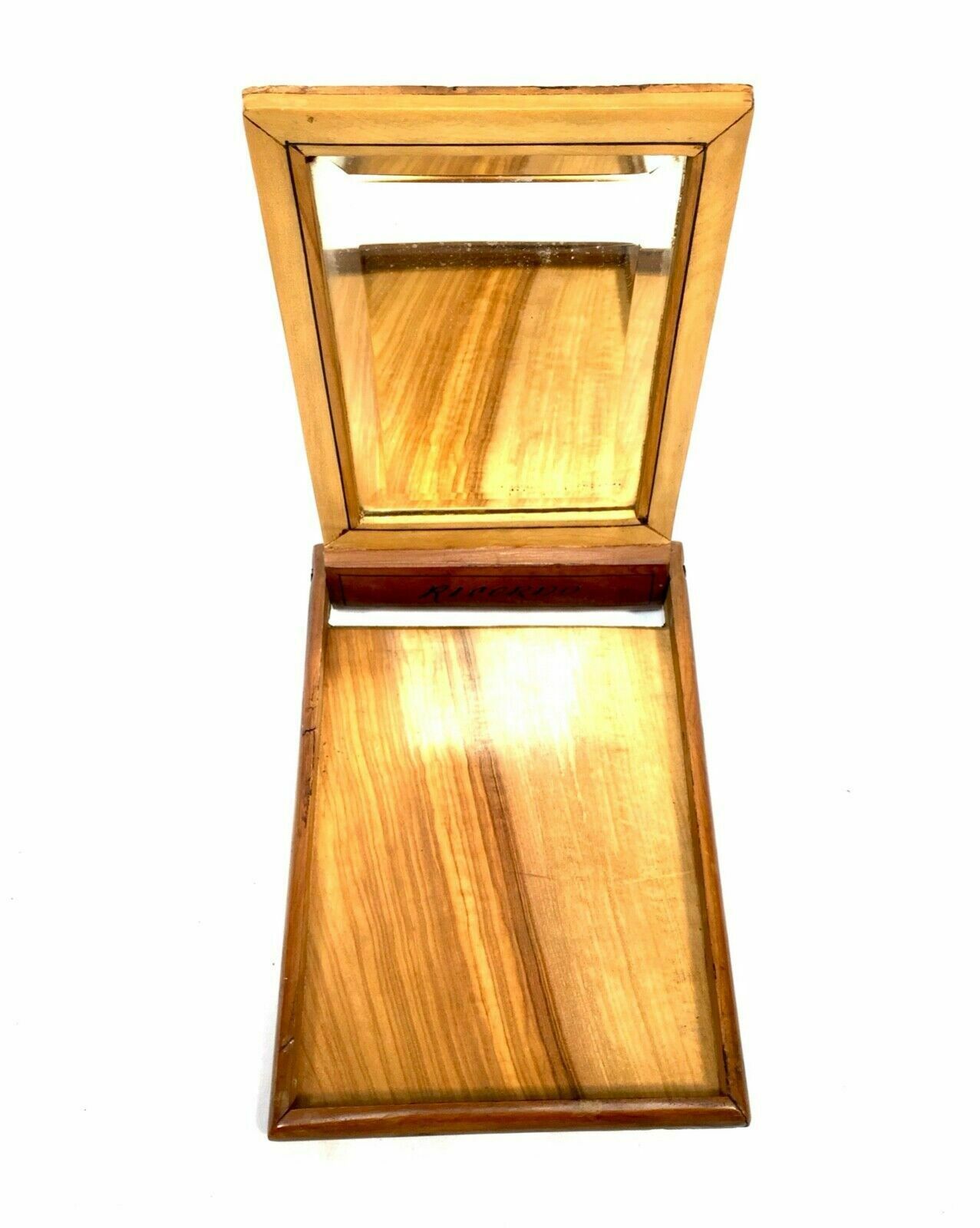 Antique Wooden Olive Wood Sorento Ware Travel Mirror / Italian C.1900 photo vintage