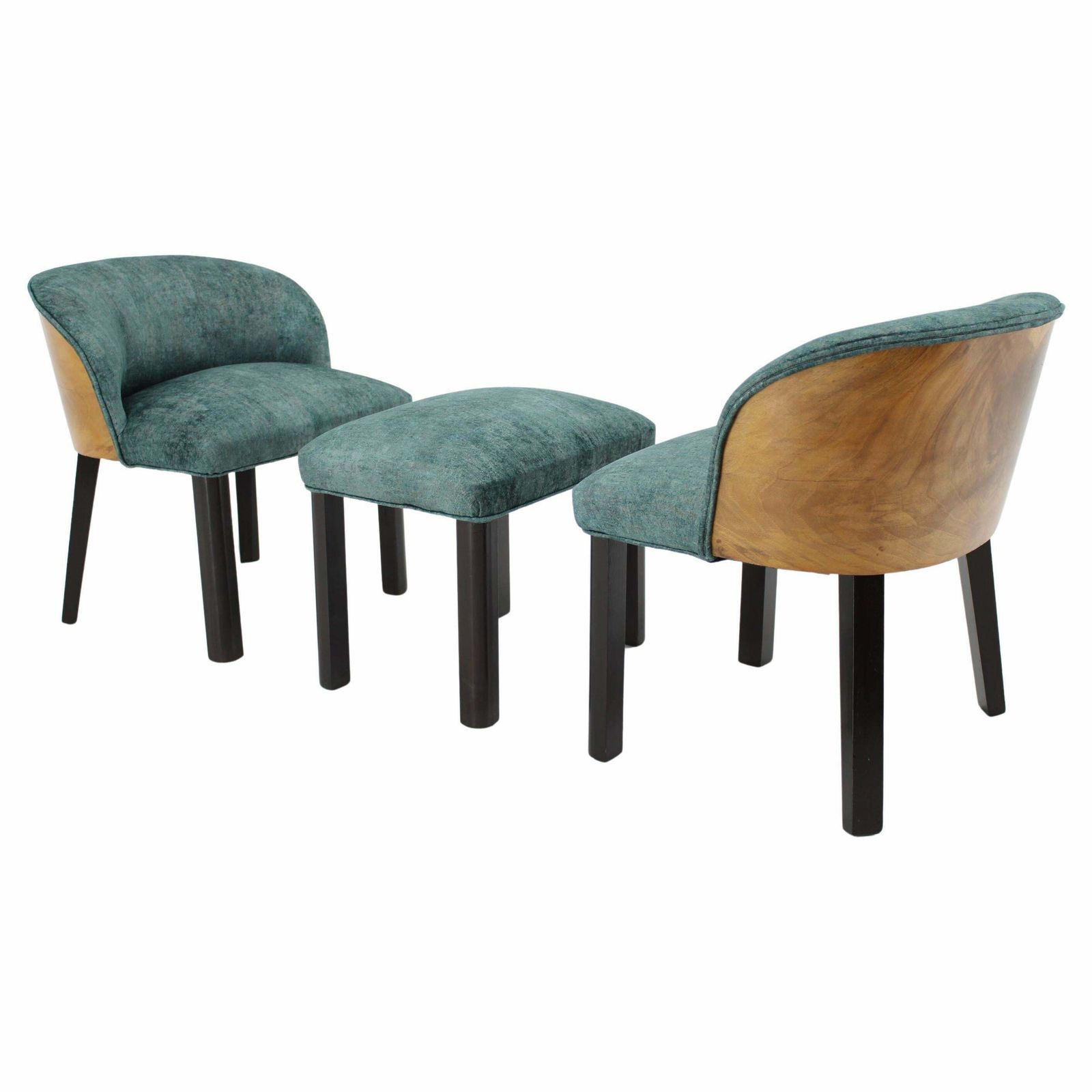 1940s Pair Of Chairs With Stool, Italy