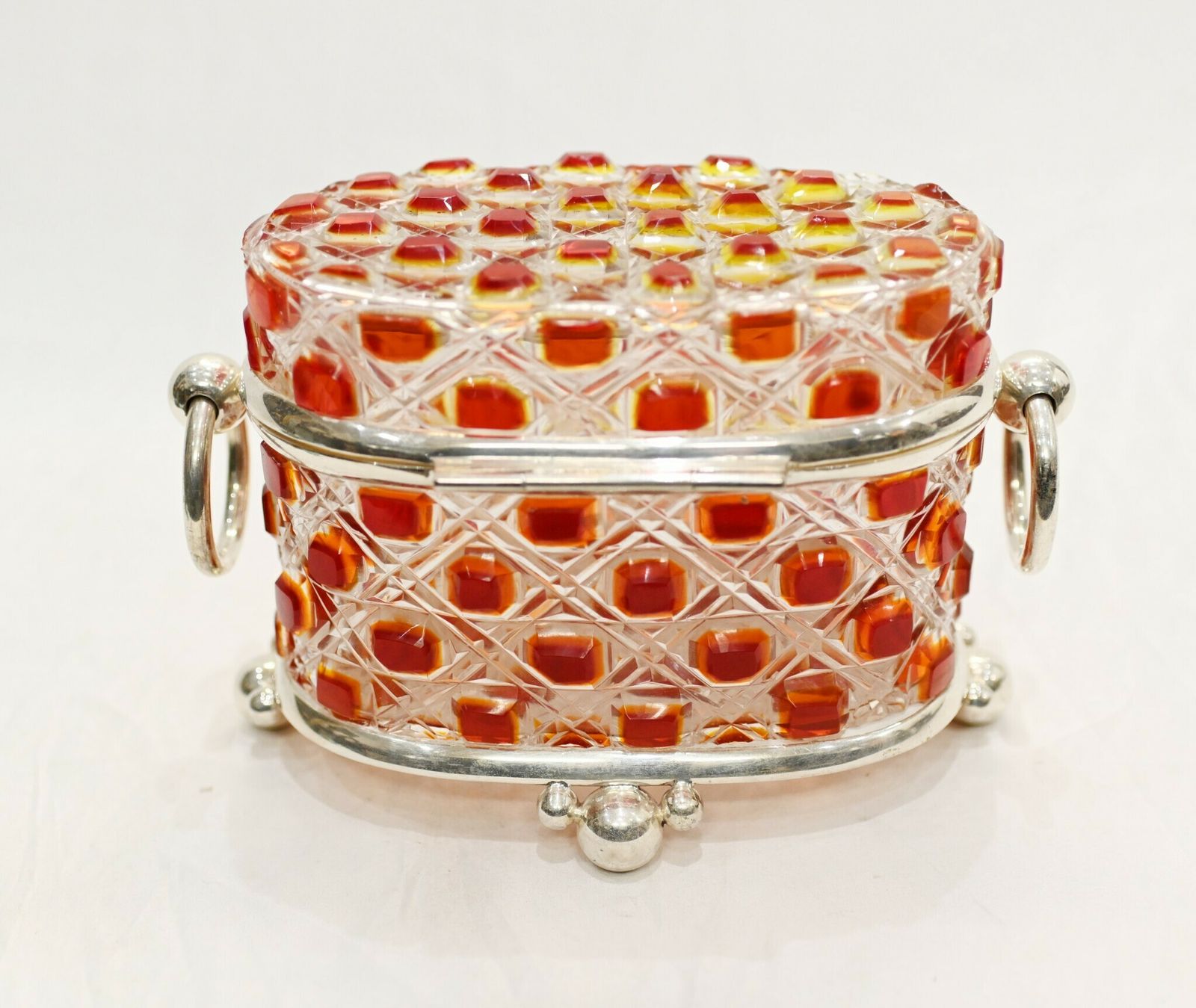 Victorian Glass Casket Hobnail Cranberry Crystal Jewellery Box photo buy