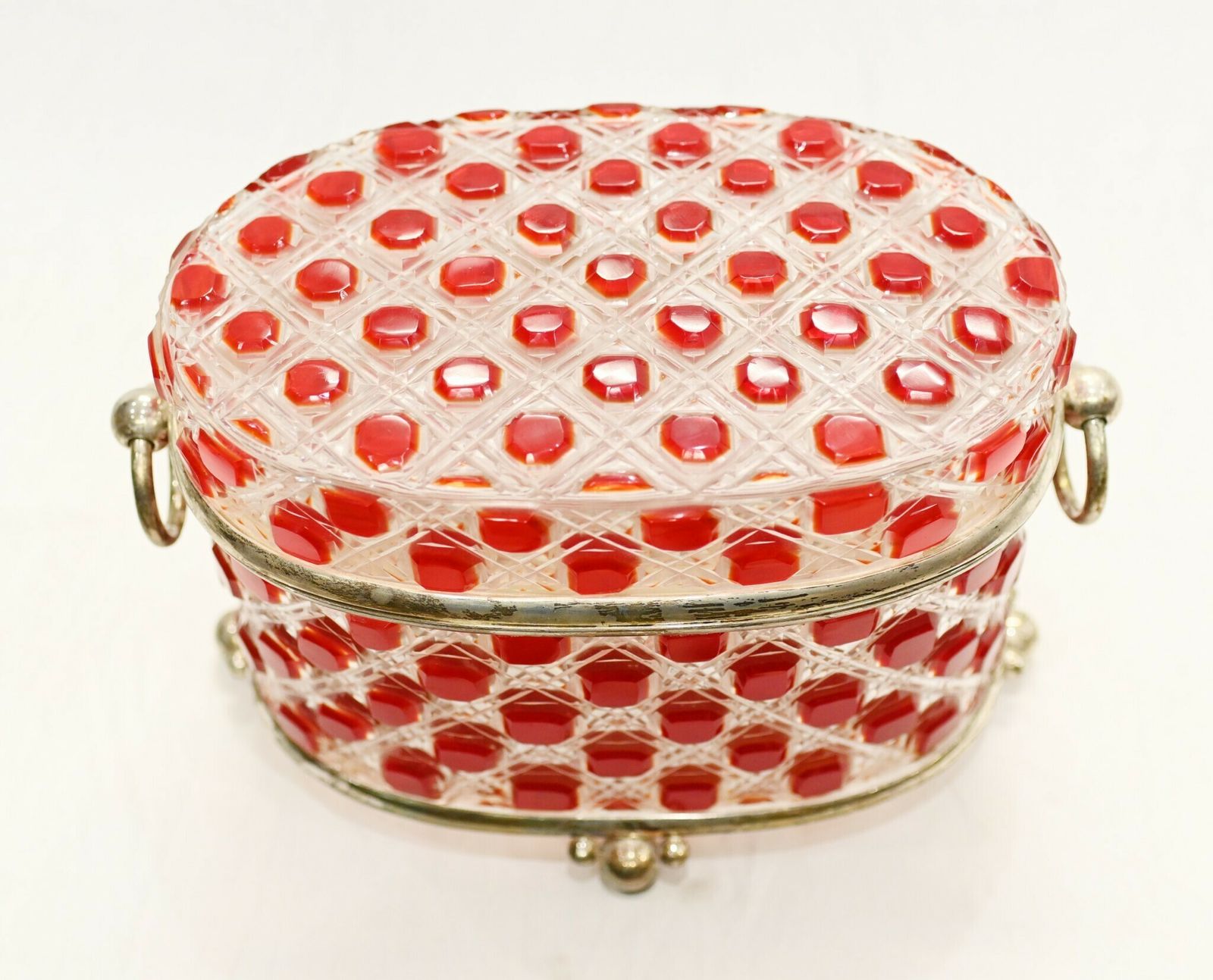 photo furniture Victorian Glass Casket Hobnail Cranberry Crystal Jewellery Box