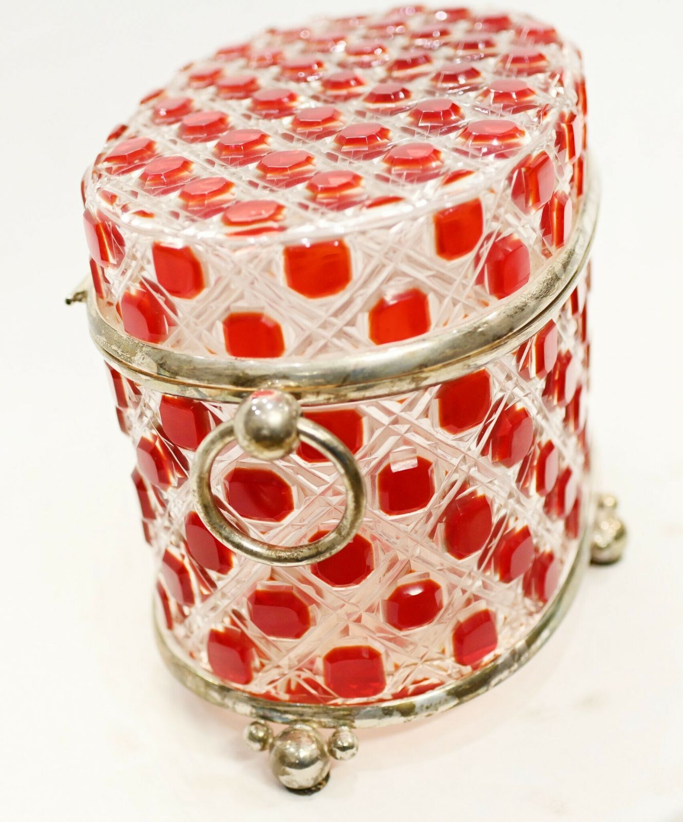Home Decor Victorian Glass Casket Hobnail Cranberry Crystal Jewellery Box photo