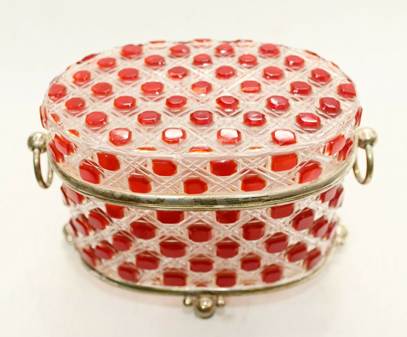 675.0 Victorian Glass Casket Hobnail Cranberry Crystal Jewellery Box photo