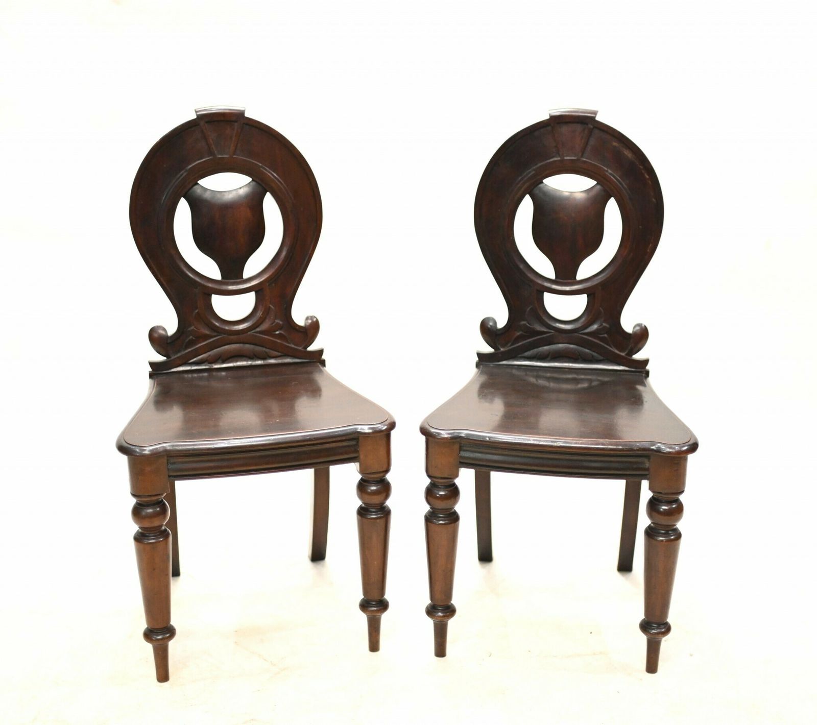Pair Mid Victorian Hall Chairs Mahogany 1840 photo furniture