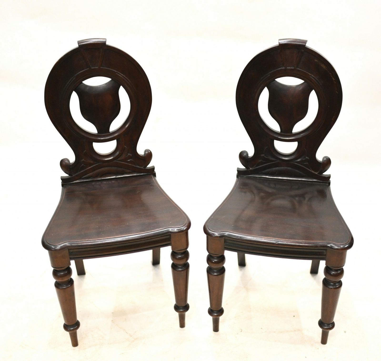 Pair Mid Victorian Hall Chairs Mahogany 1840 photo vinterior