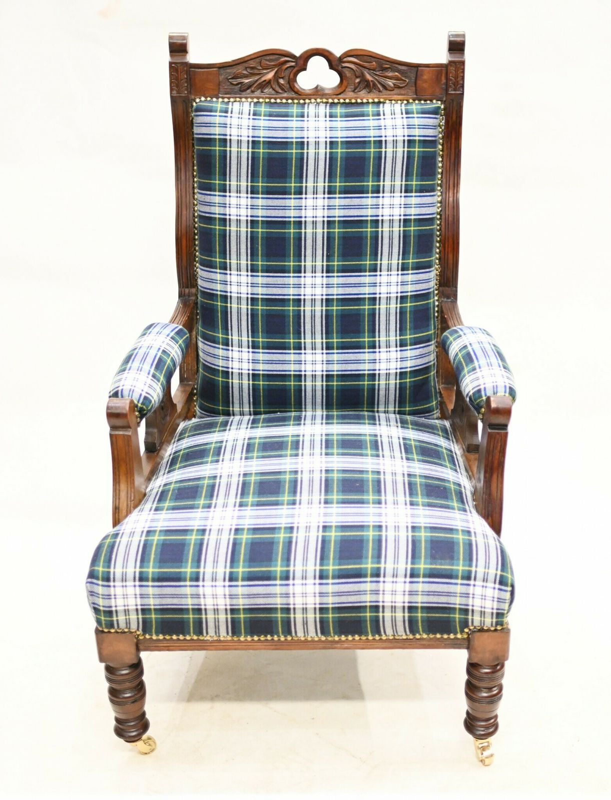 Edwardian Arm Chair Lounge Seat Tartan Print photo furniture