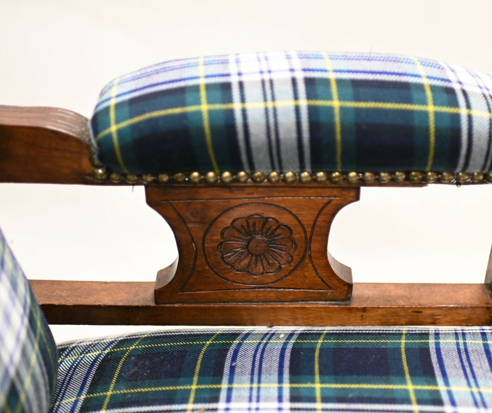 Edwardian Arm Chair Lounge Seat Tartan Print photo buy