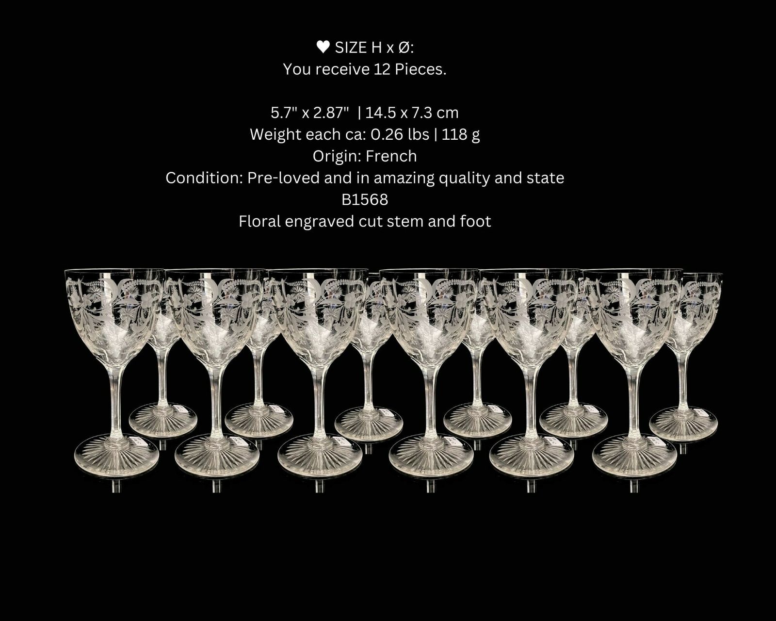 Art Nouveau Wine Glasses | 6 Or 12 Pcs | Edged Decorations | Facet Stem And Engraved Foot photo vinterior