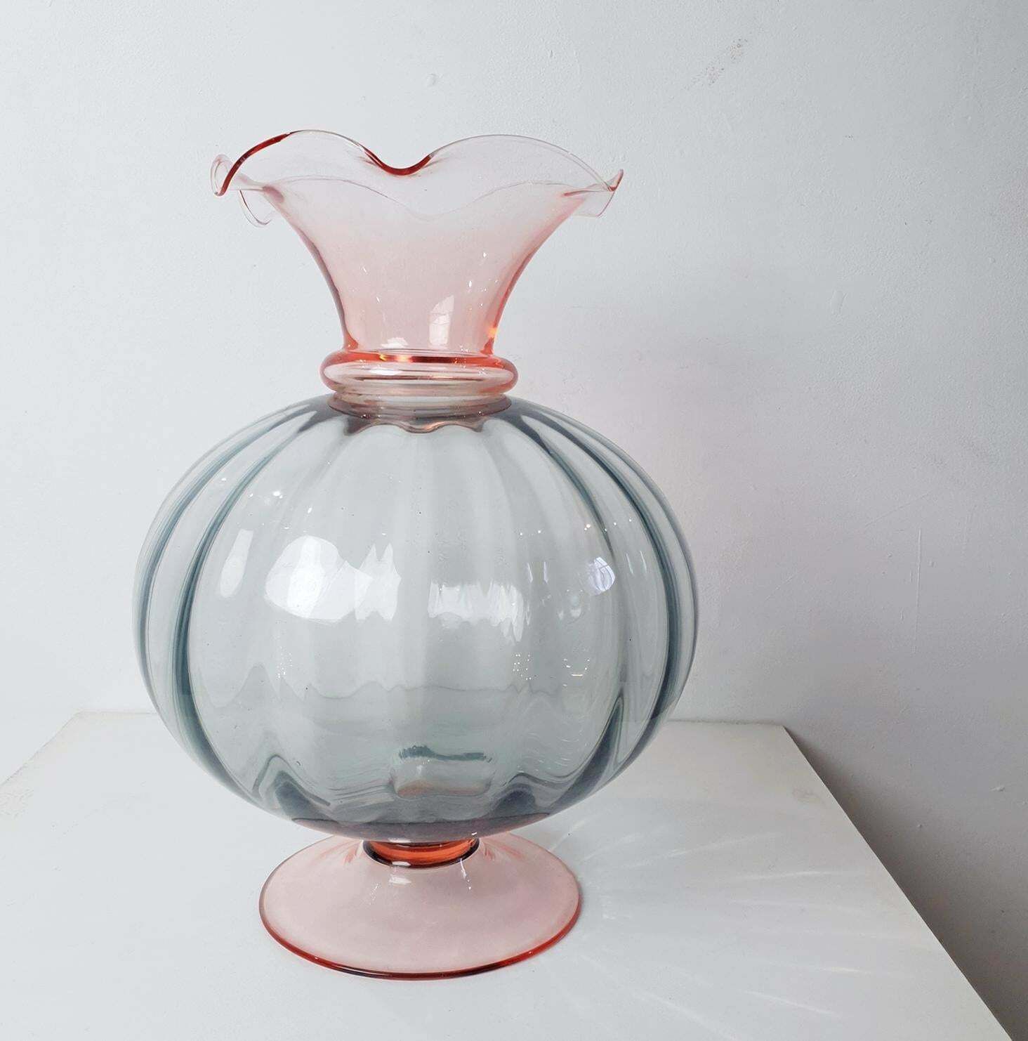 Large Pink And Gray Murano Glass Vase photo vintage