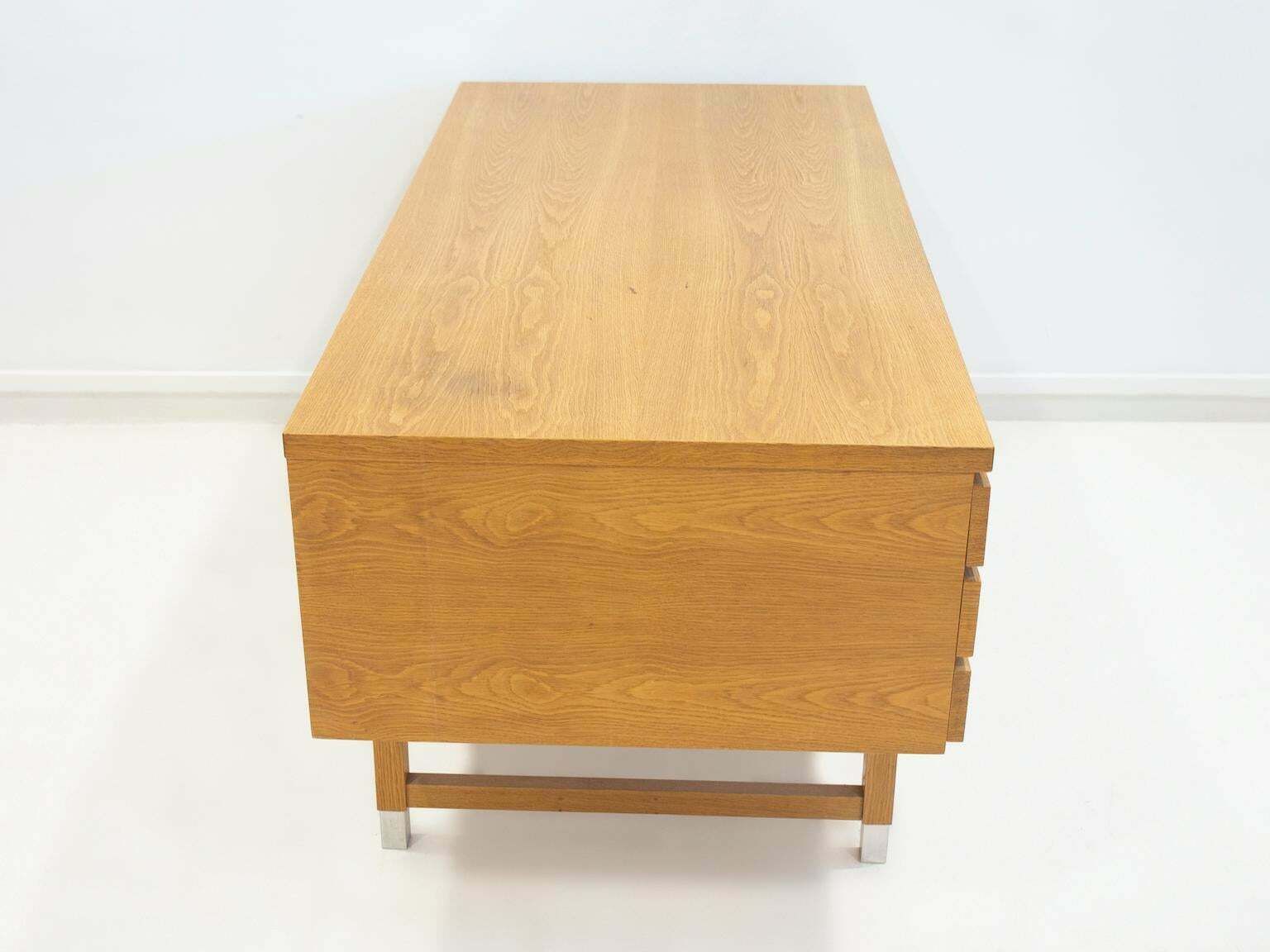 photo vintage Oak Writing Desk With Aluminum Details Attributed To Kai Kristiansen