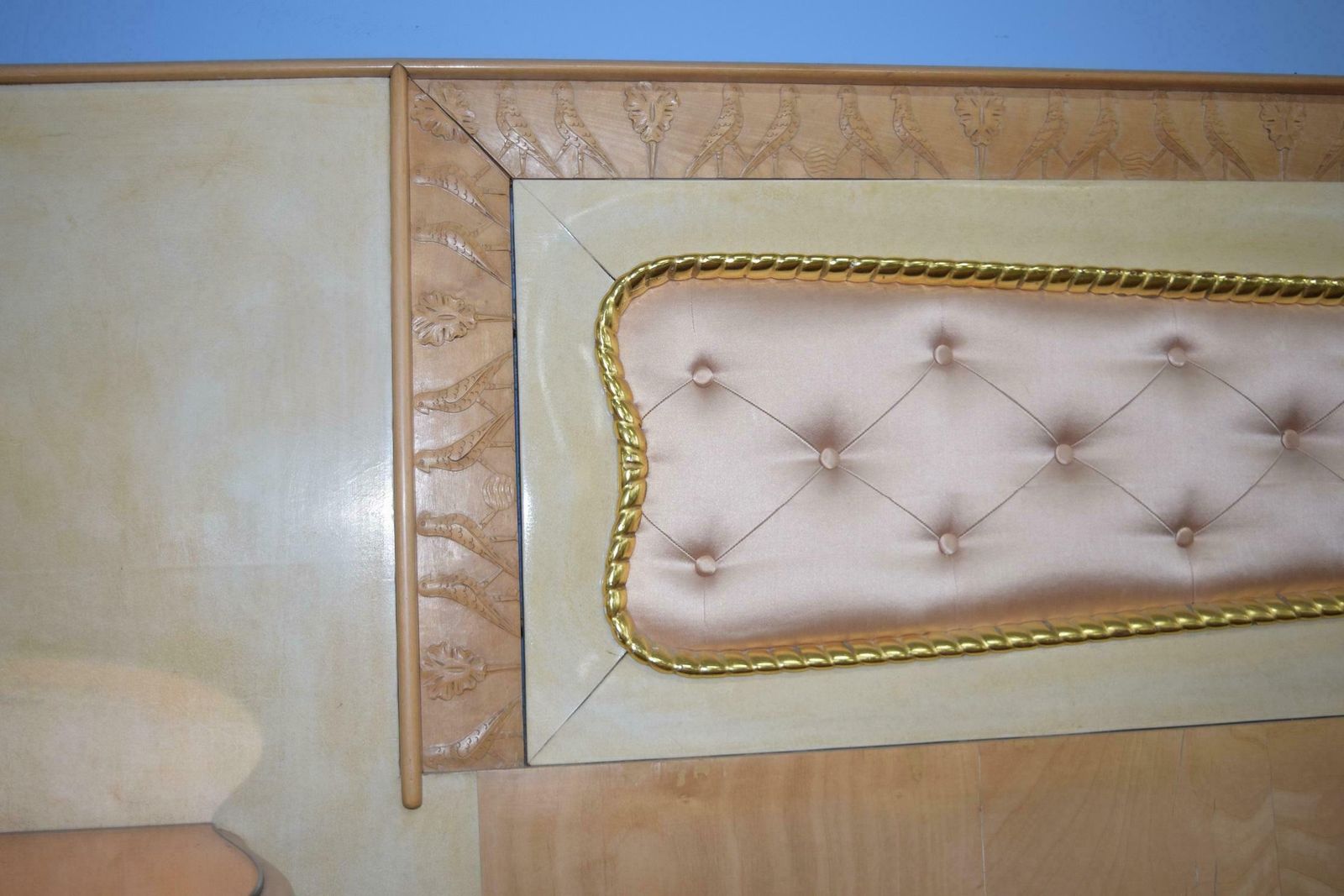 Italian Midcentury Bed With Night Stands In Parchment By Pierluigi Colli, 1950s photo vinterior
