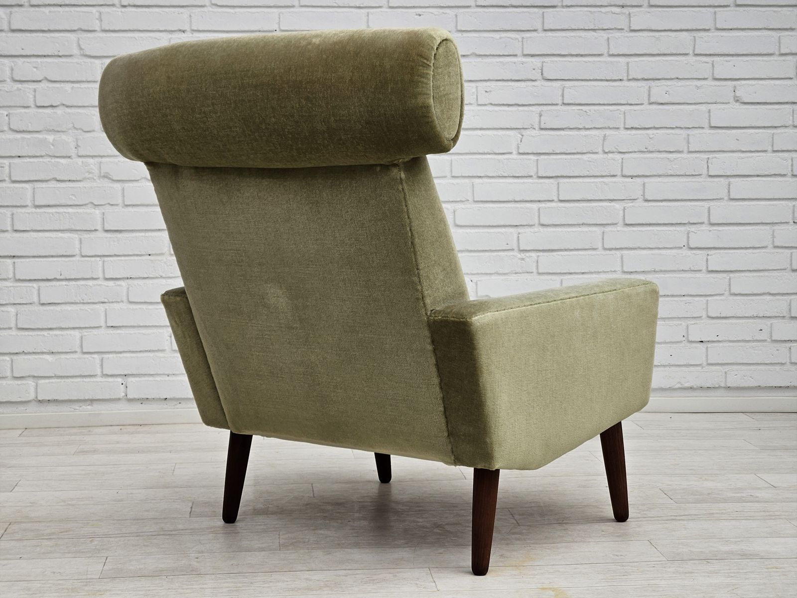 photo furniture 1970s, Danish Armchair, Original Condition, Furniture Velour, Woven Wool Fabric, Teakwood.