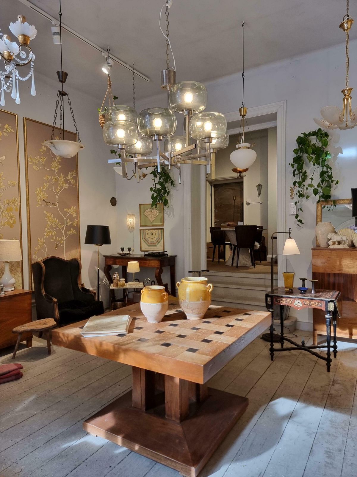 8684.0 Holger Johansson, Chandelier, Scandinavian Modern / Midcentury, Chrome & Glass photo