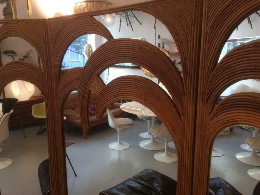 Signed Vivai Del Sud Bamboo Palm Trees Mirrored Screen, Italy, 1970s photo Home Decor
