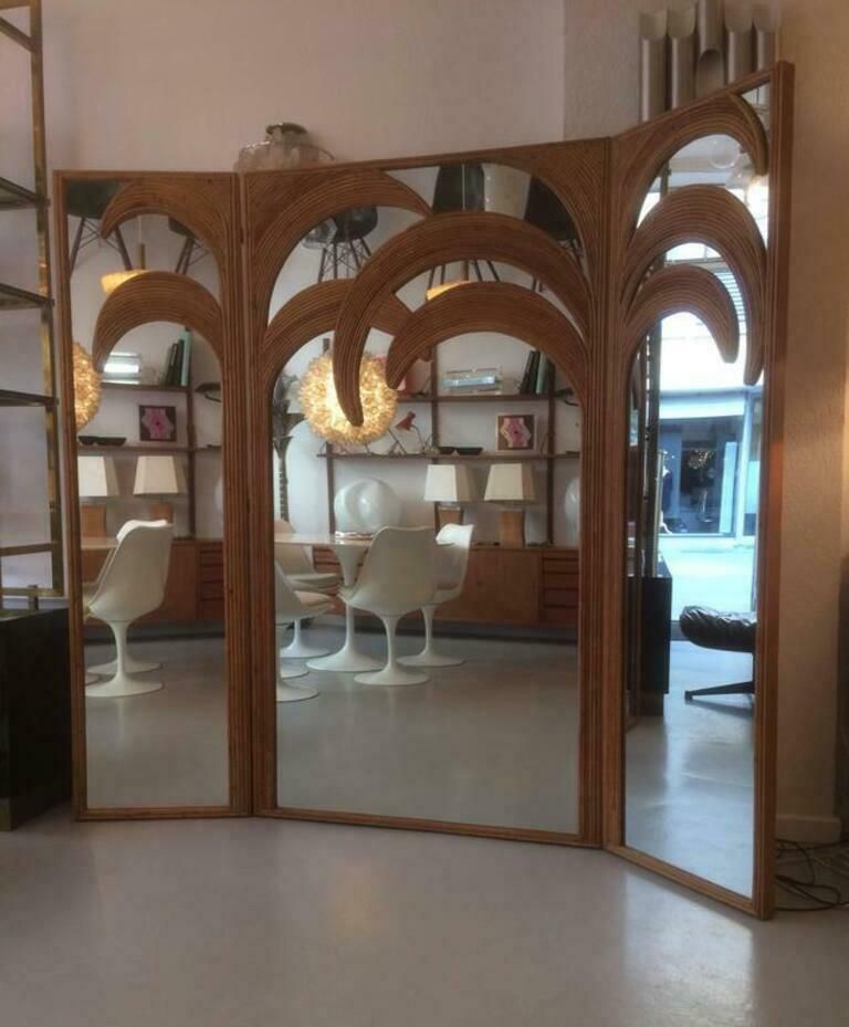 Signed Vivai Del Sud Bamboo Palm Trees Mirrored Screen, Italy, 1970s photo 10163.0