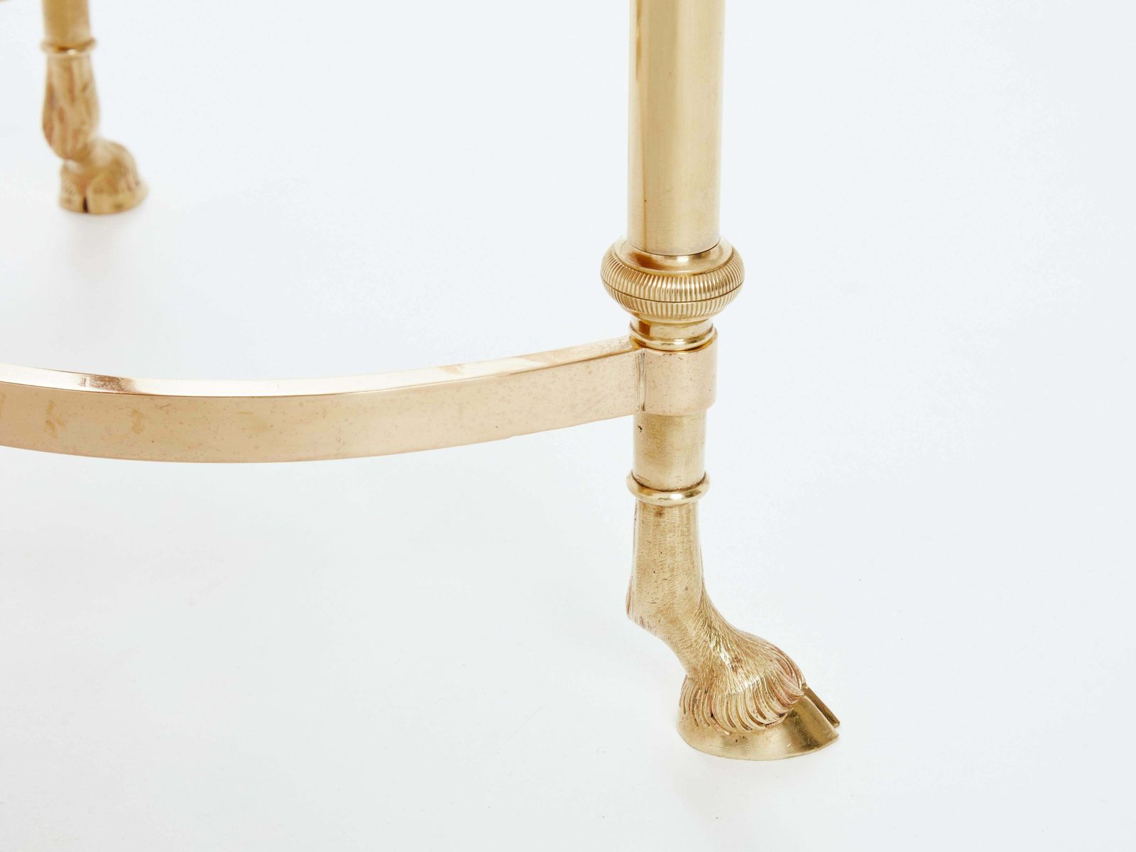 photo for sale Table basse Maison Charles en laiton massif et cuir noir, années 1970