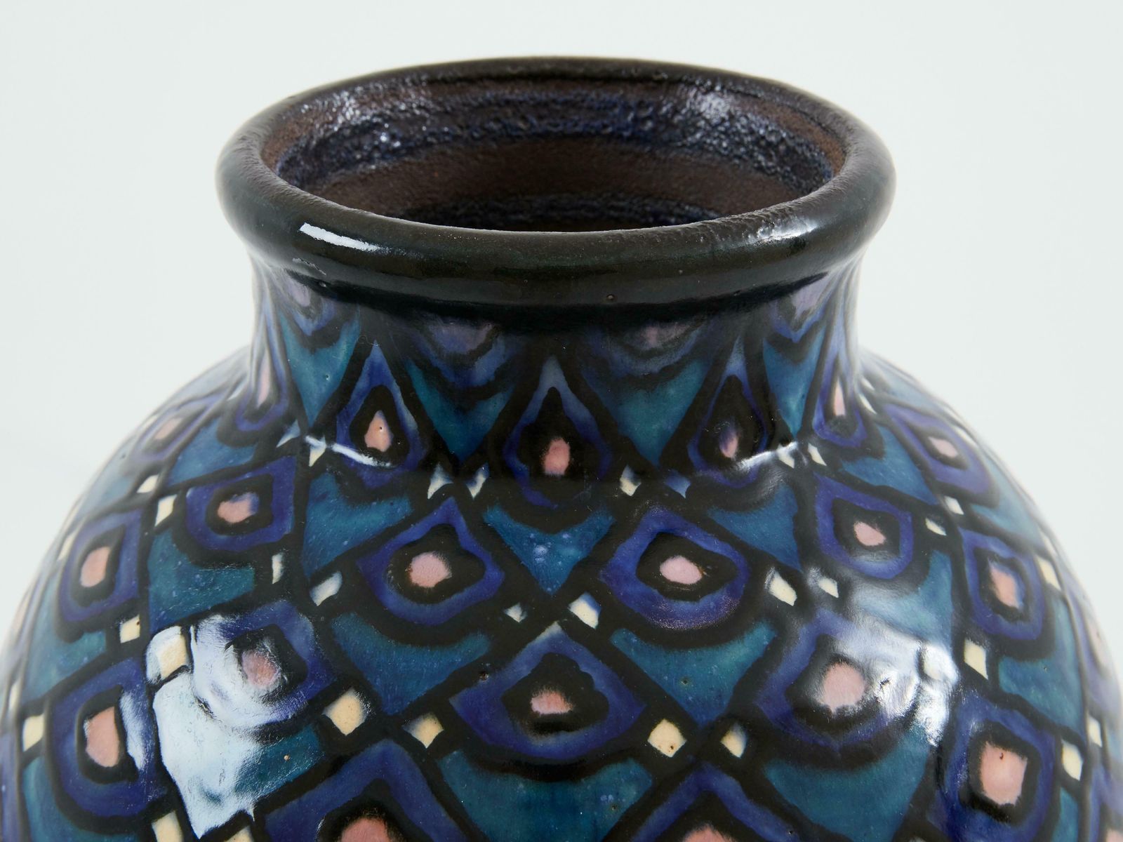 Paul Jacquet French Art Deco Enameled Ceramic Vase 1930 photo for sale