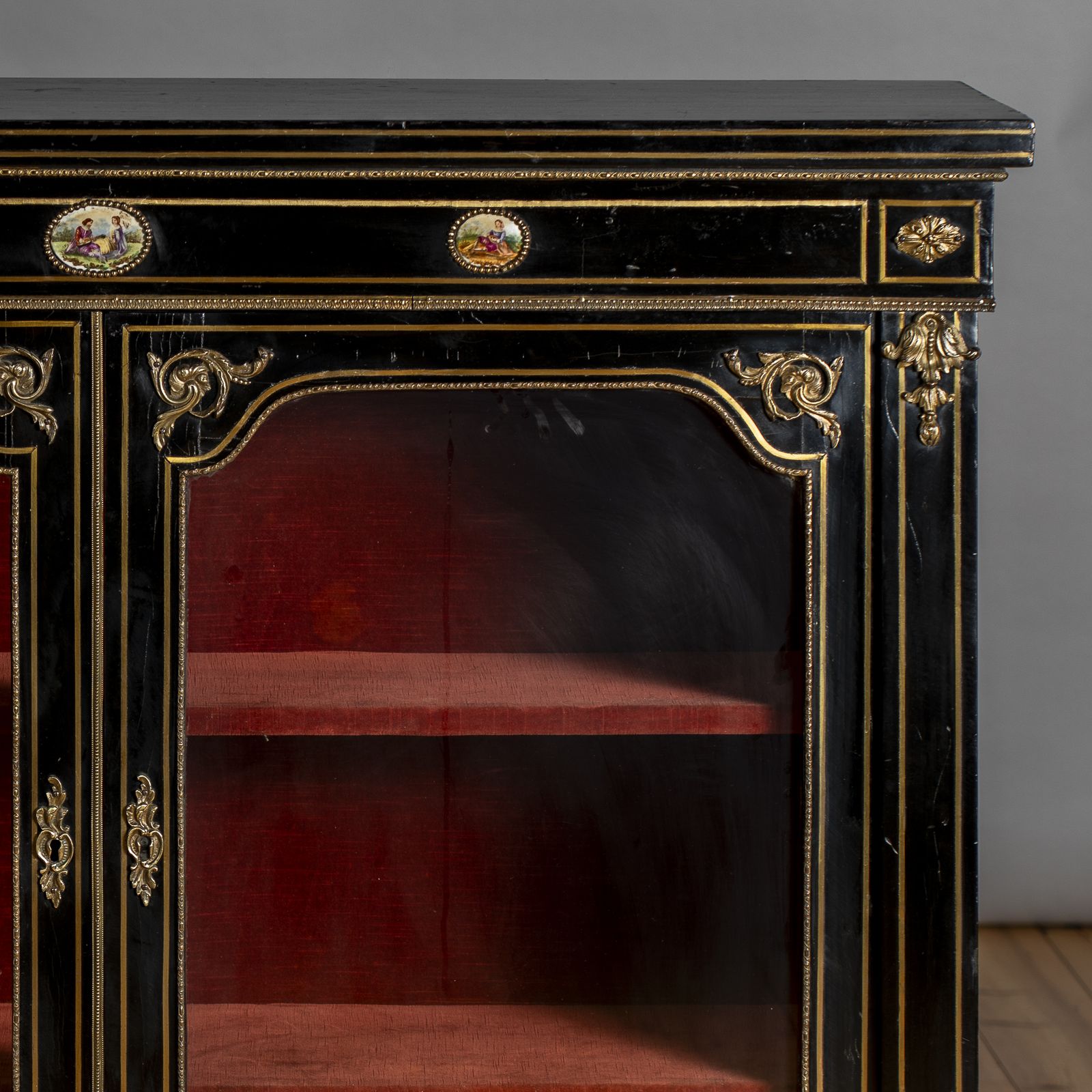 Victorian English Ebonised And Gilt Glazed Display Cabinet With Ormolu Mounts photo 2275.0
