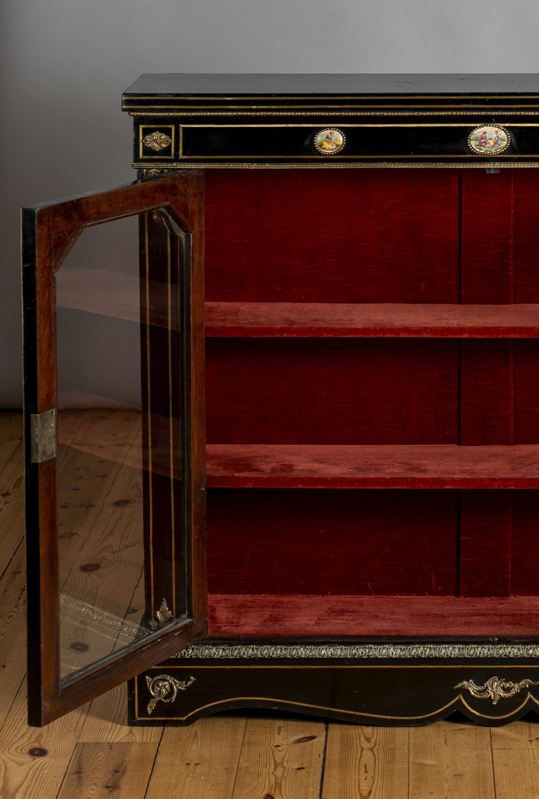 Victorian English Ebonised And Gilt Glazed Display Cabinet With Ormolu Mounts photo buy