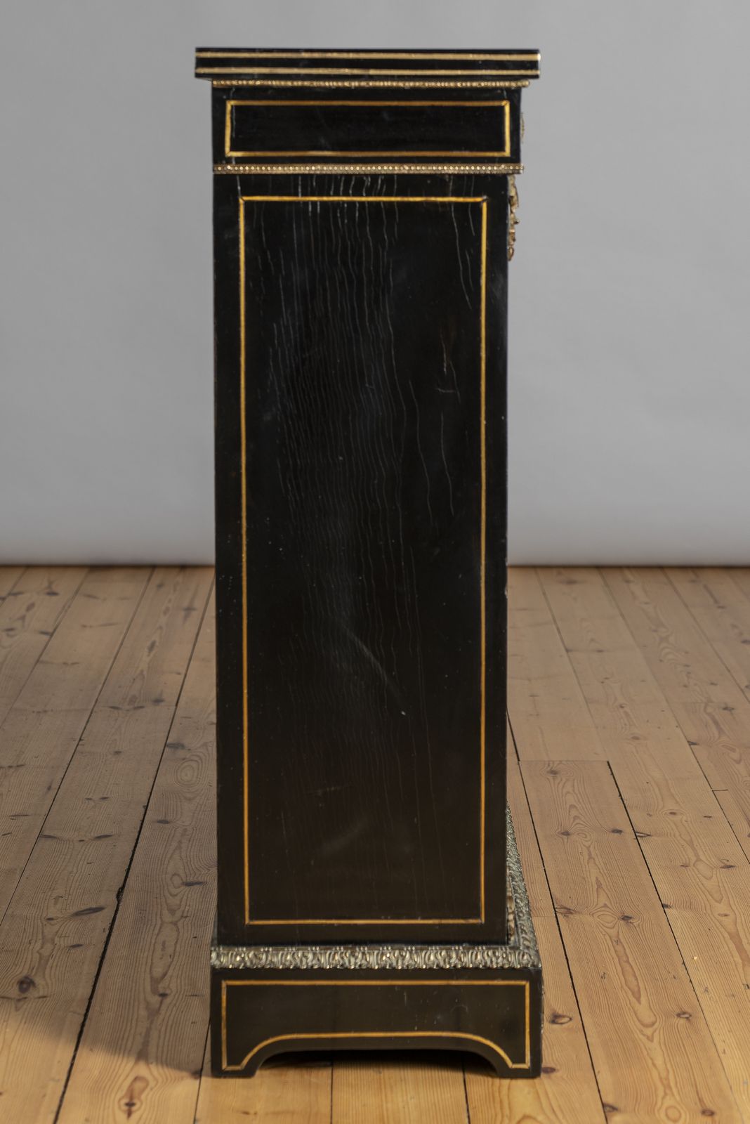 Furniture Victorian English Ebonised And Gilt Glazed Display Cabinet With Ormolu Mounts photo