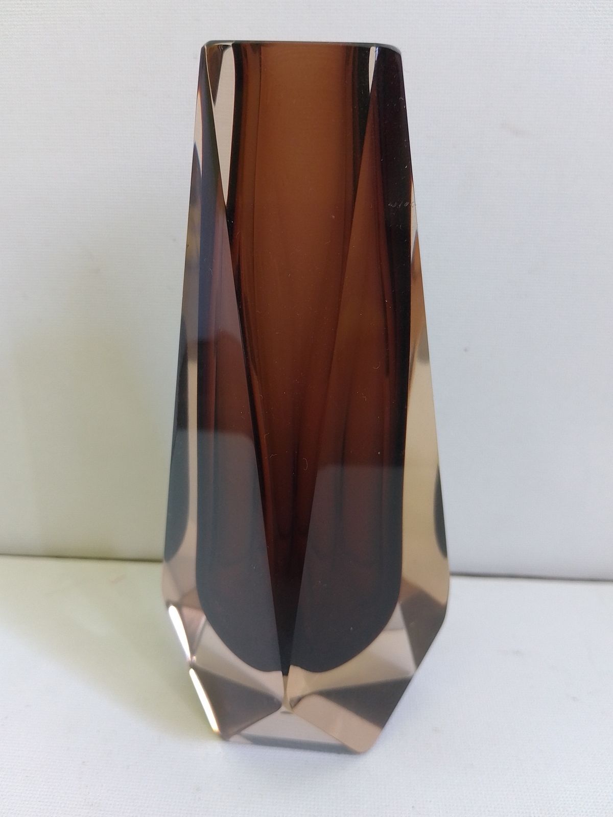 Murano  Glass Faceted Cinnamon Sommerso Vase Designed By Flavio Poli For Seguso