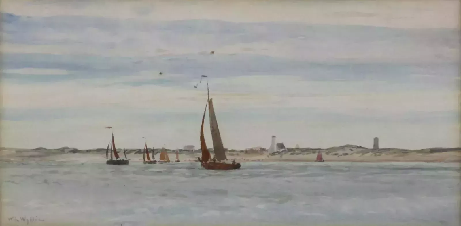 Watercolour By William Lionel Wyllie. Coastal Scene With Sailing Boats photo furniture