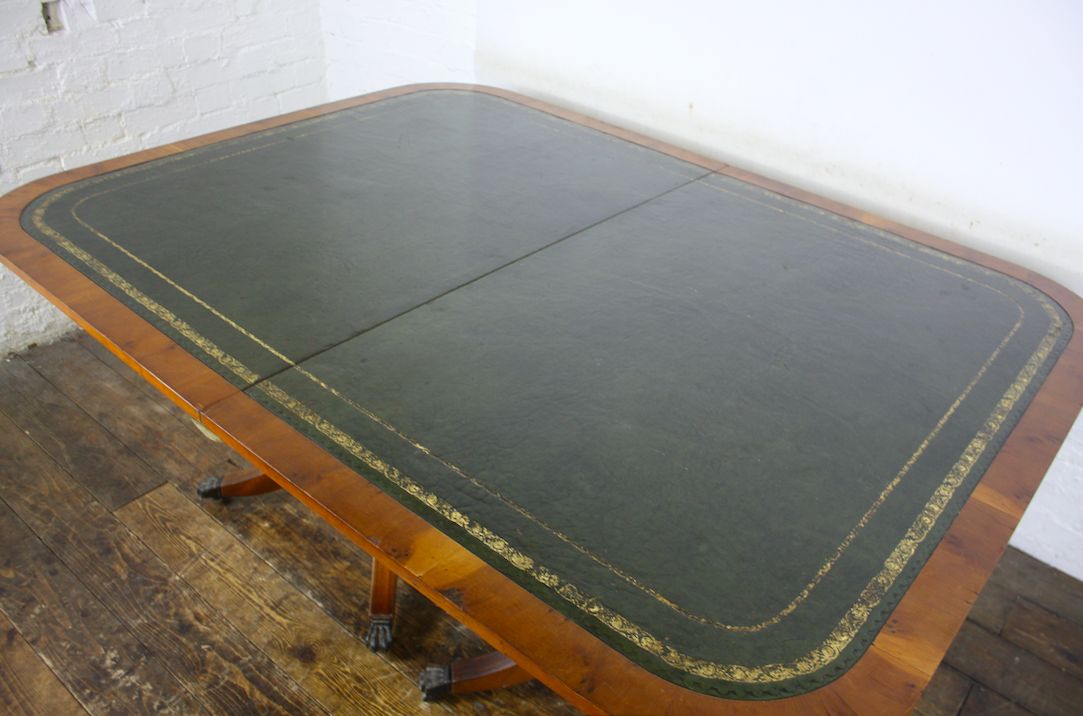 Vintage Pedestal Leather Top Table photo for sale