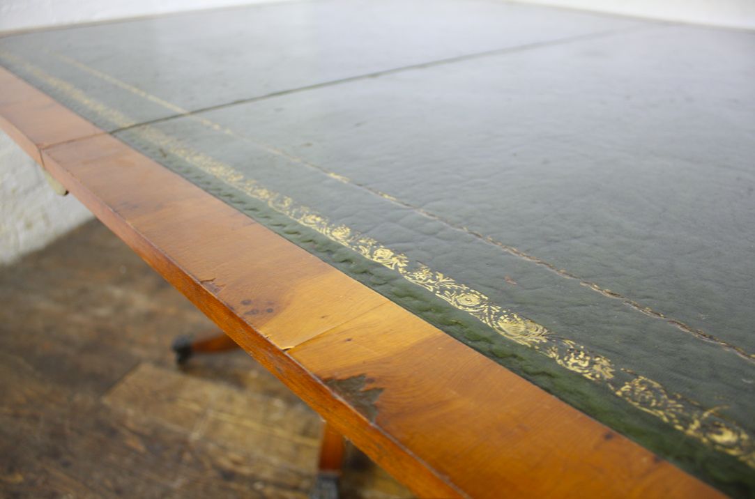 Vintage Pedestal Leather Top Table photo 150.0
