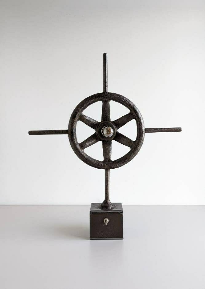 Vintage Industrial Ship's Wheel Gate Valve Upcycled Into Accent Table Lamp photo Lighting