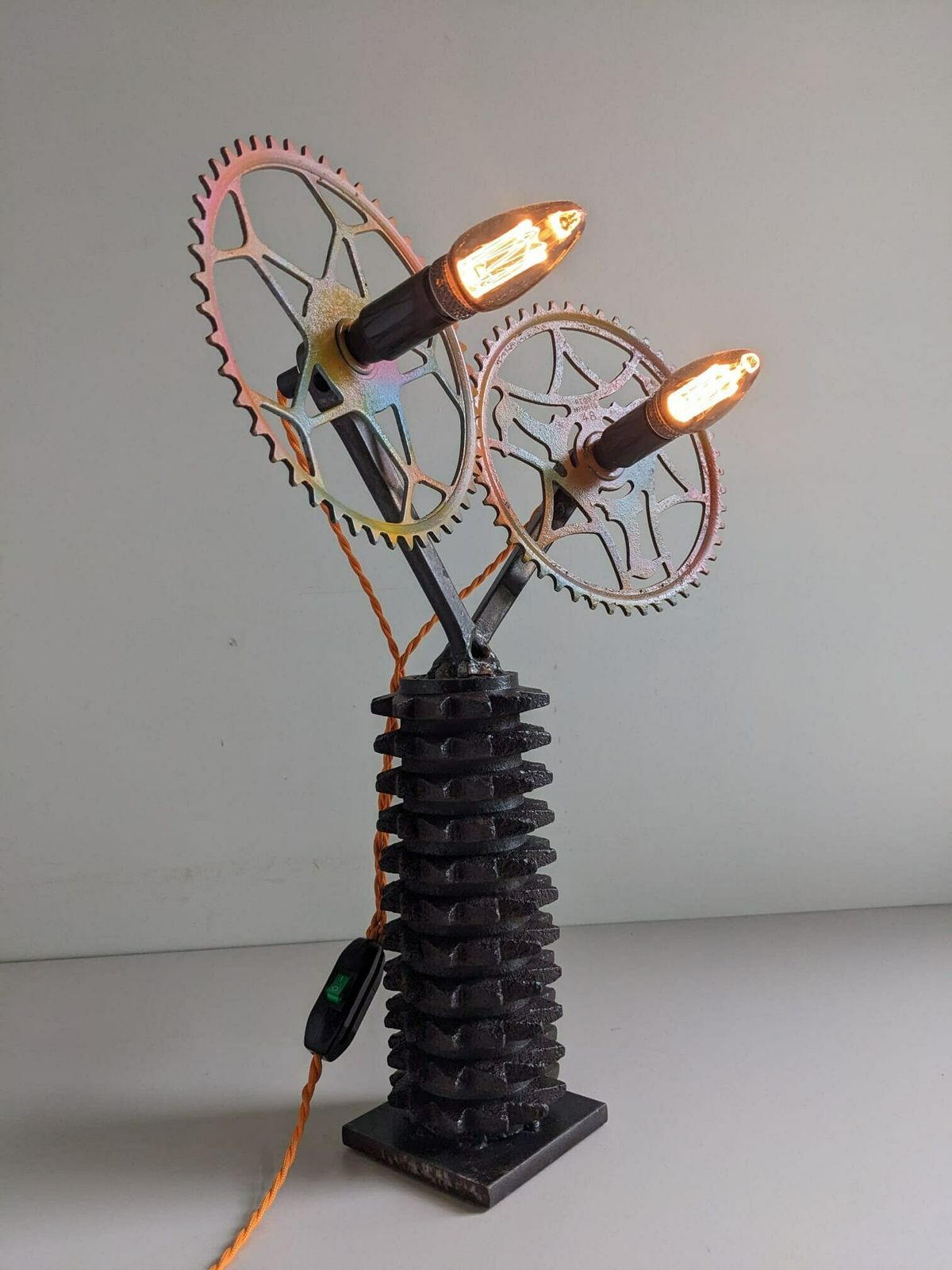 Bespoke Handbuilt Light Made Of Bike Parts, Quirky Accent Table Lamp photo 165.0