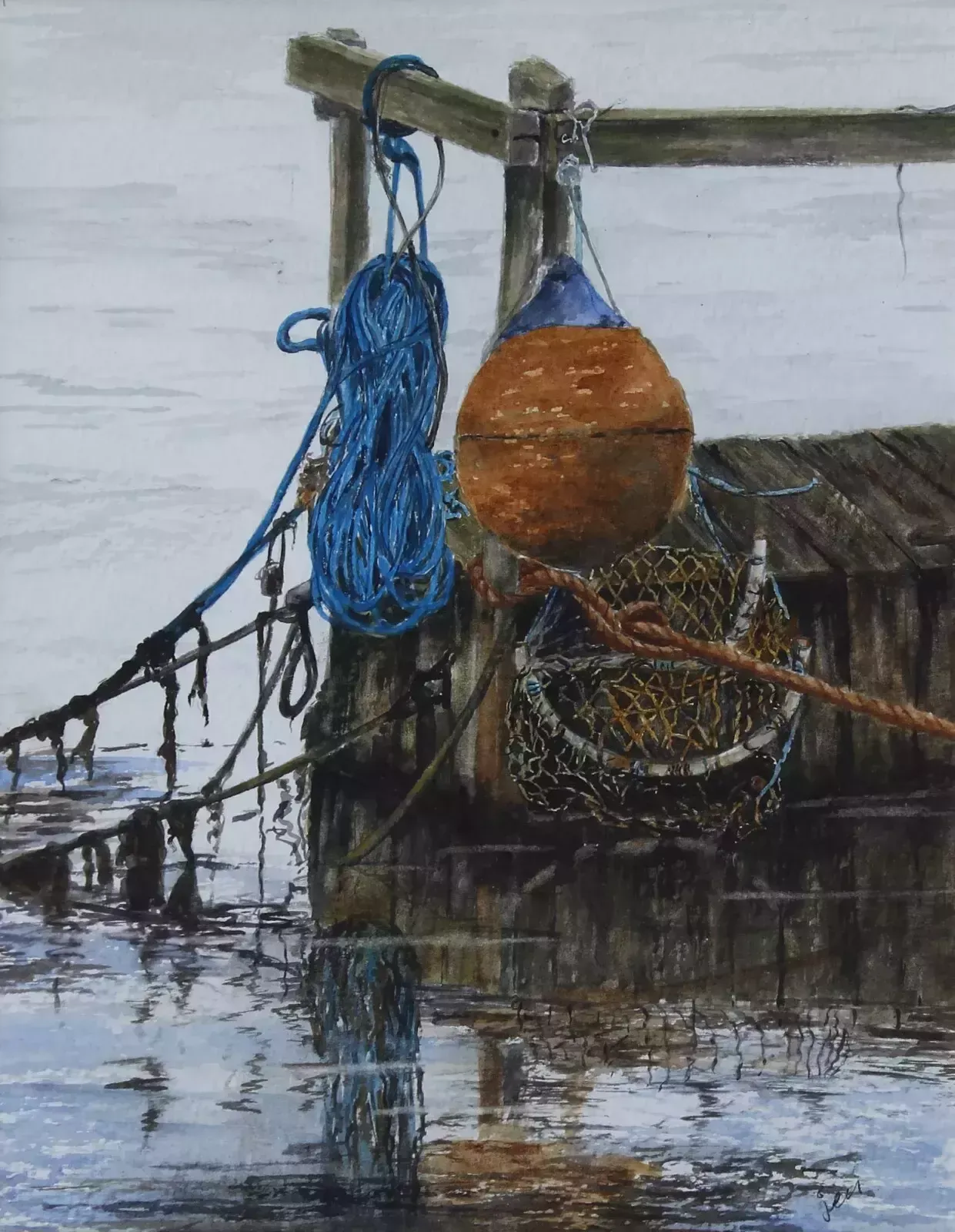 Watercolour Of A Mooring, Indistinctly Signed Jen. photo furniture