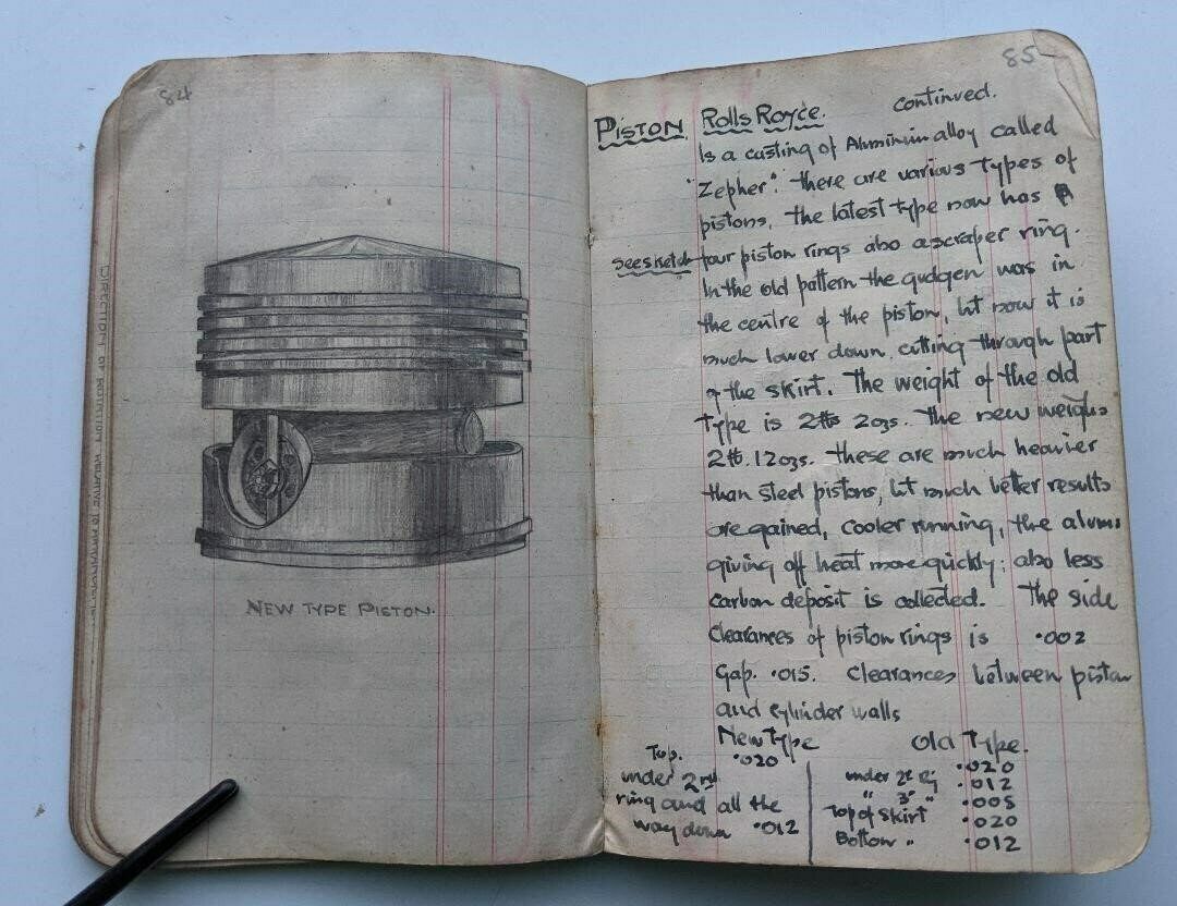 photo furniture Detailed Mechanics Notebook Of Different Ww1 Engines By Leading Aero Mechanic Lme Dennis S Craddock From 1916 To 1917