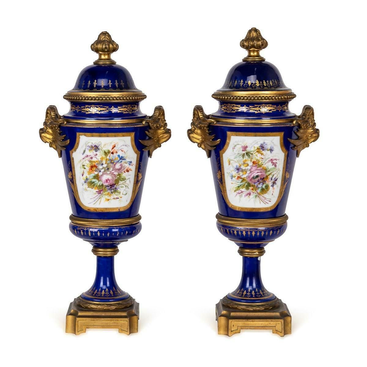 Antique 19th Century Sèvres Ormolu Mounted Vases With Covers C.1870 photo Home Decor