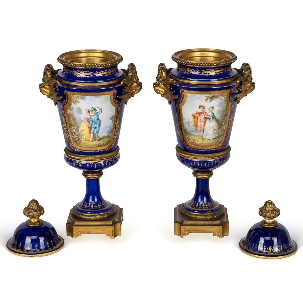 Antique 19th Century Sèvres Ormolu Mounted Vases With Covers C.1870 photo vinterior