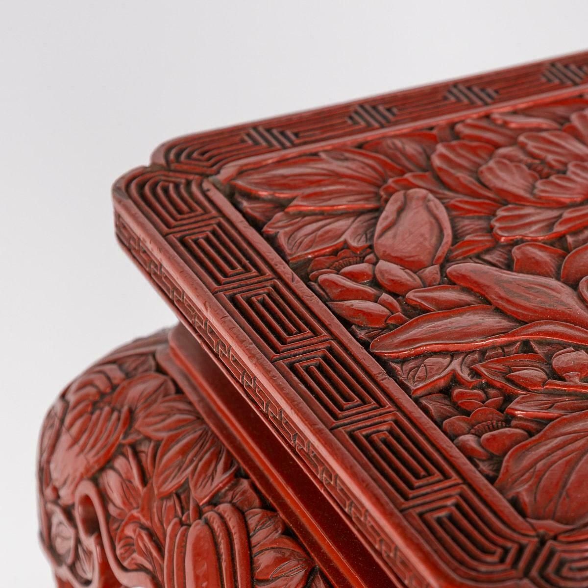 photo furniture Antique 19th Century Chinese Red Cinnabar Lacquer Floral Pedestal C.1880