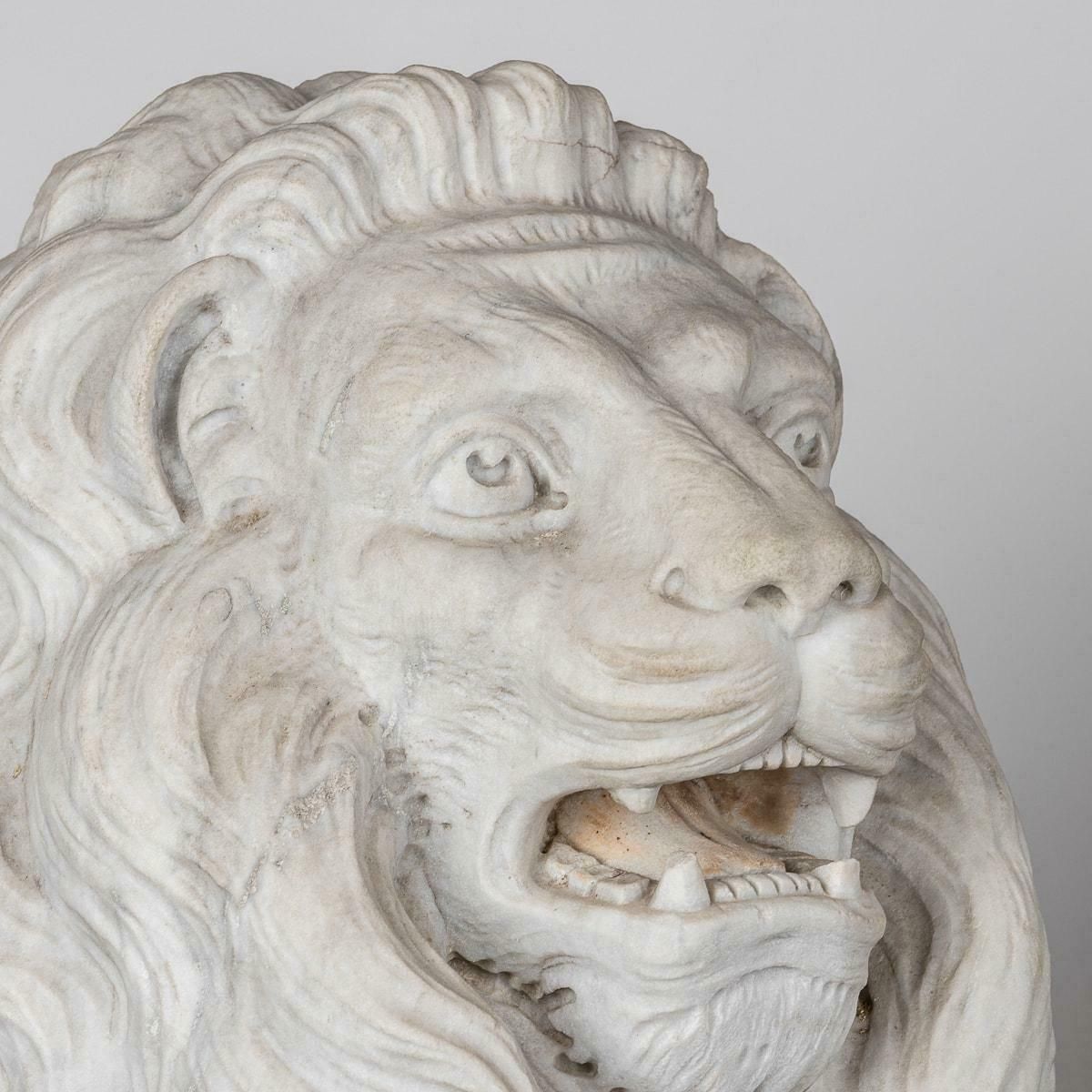 photo buy Antique 19th Century Italian Pair Of Marble Lions With Heraldic Shield C.1880