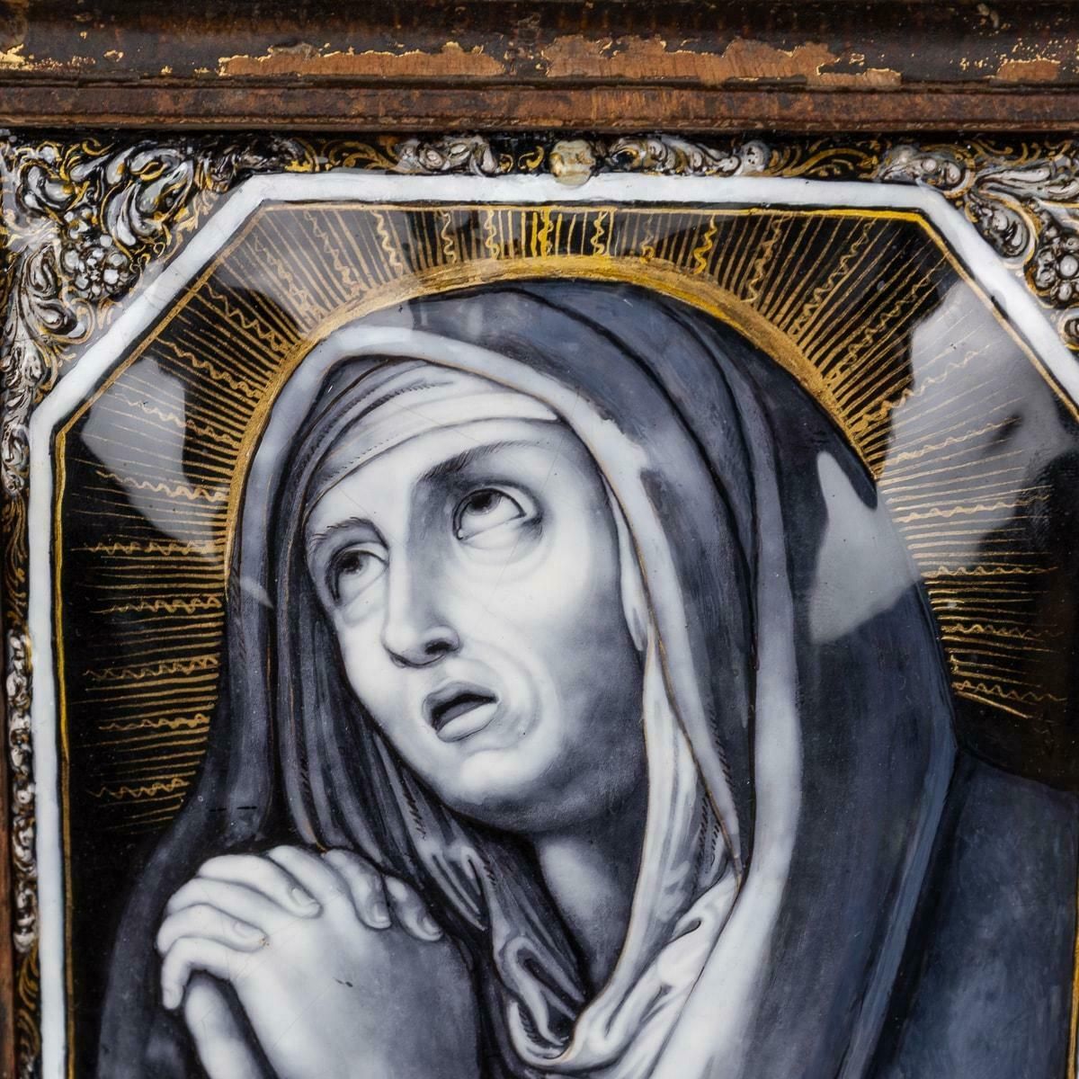 Antique 17th Century Limoge Signed Plaque Of A Madonna Praying photo furniture