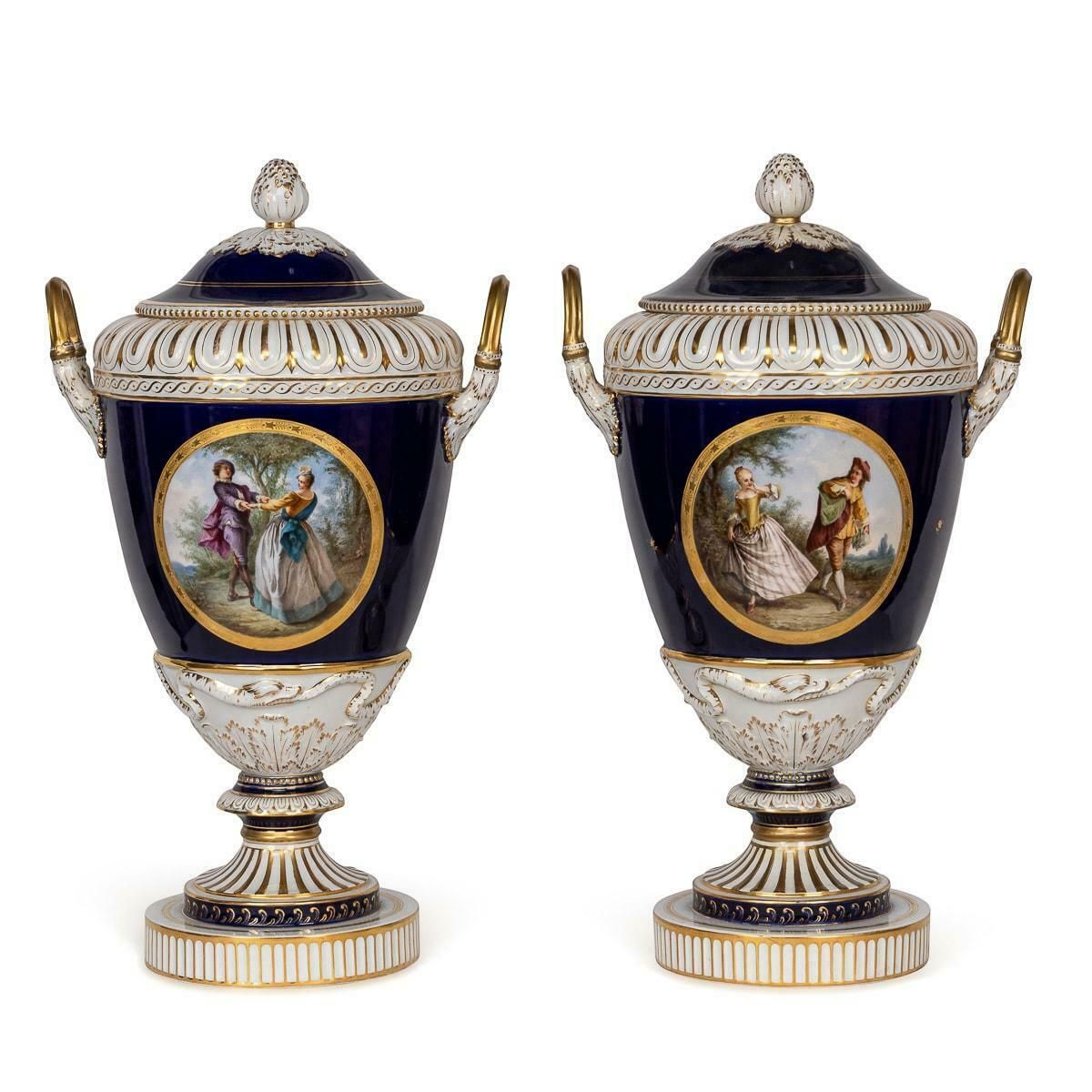 Antique 19th Century German Kpm Porcelain Two Handled Vases And Covers C.1890 photo furniture