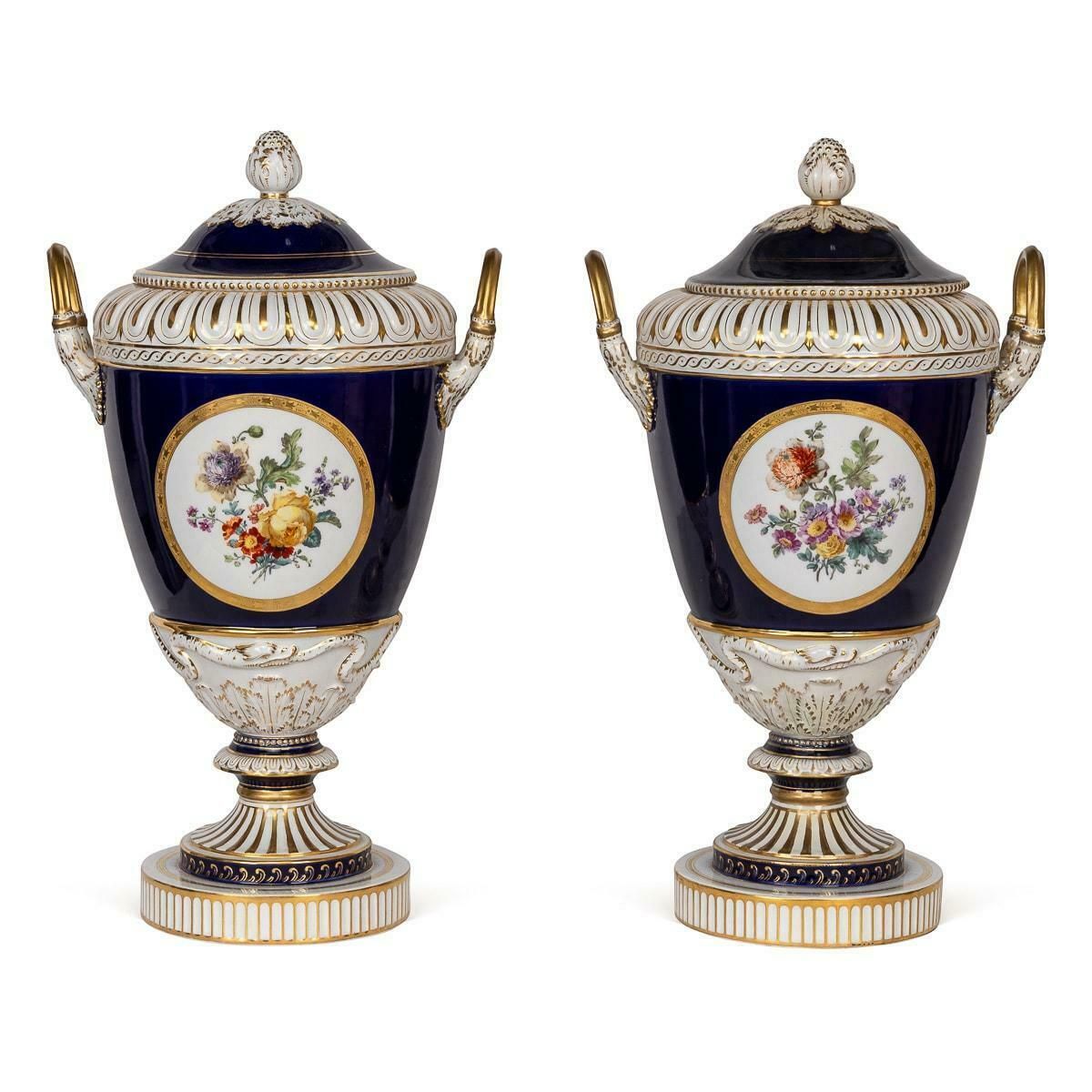 Antique 19th Century German Kpm Porcelain Two Handled Vases And Covers C.1890 photo Home Decor