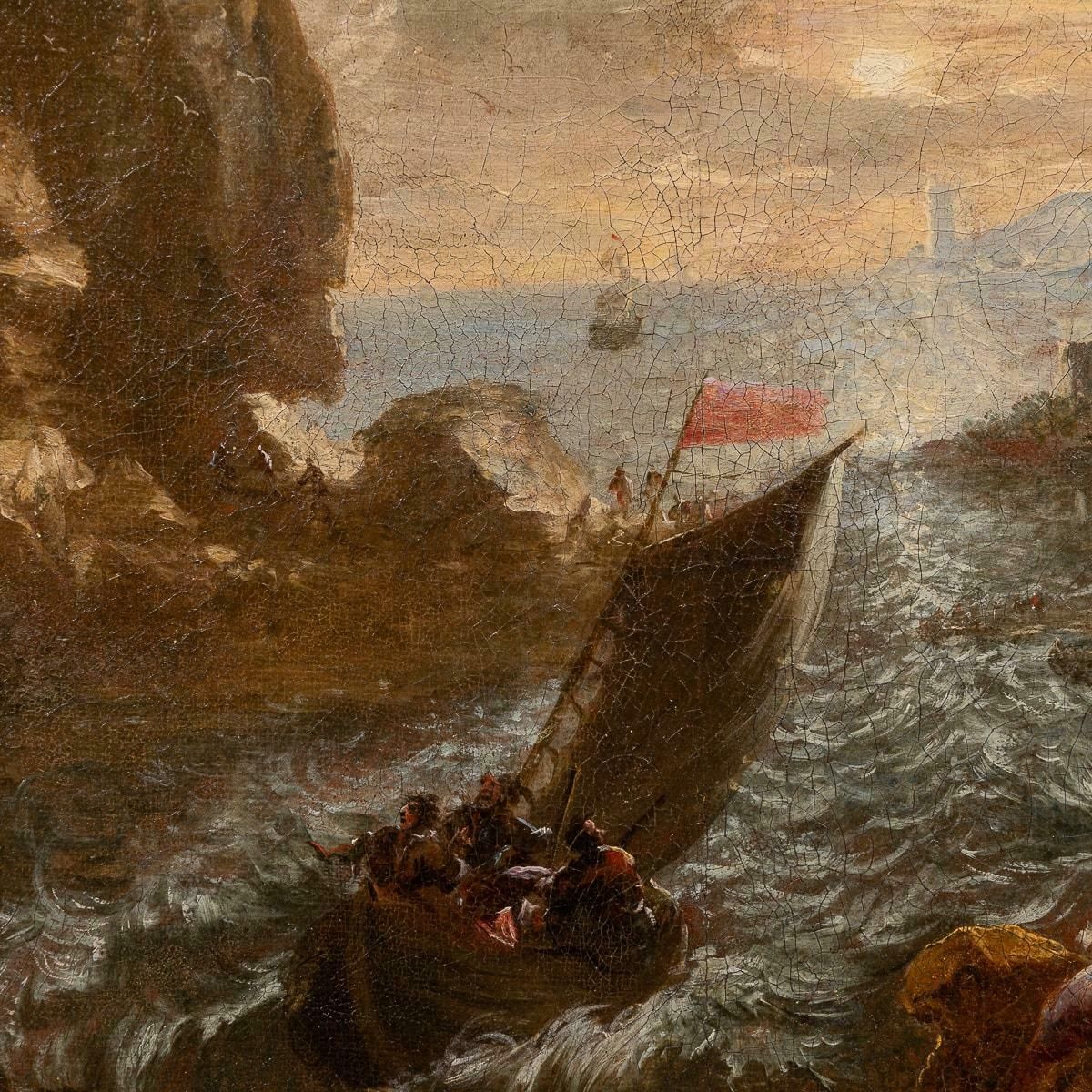photo vinterior Antique 18th Century European Oil On Canvas Of A Naval Scene