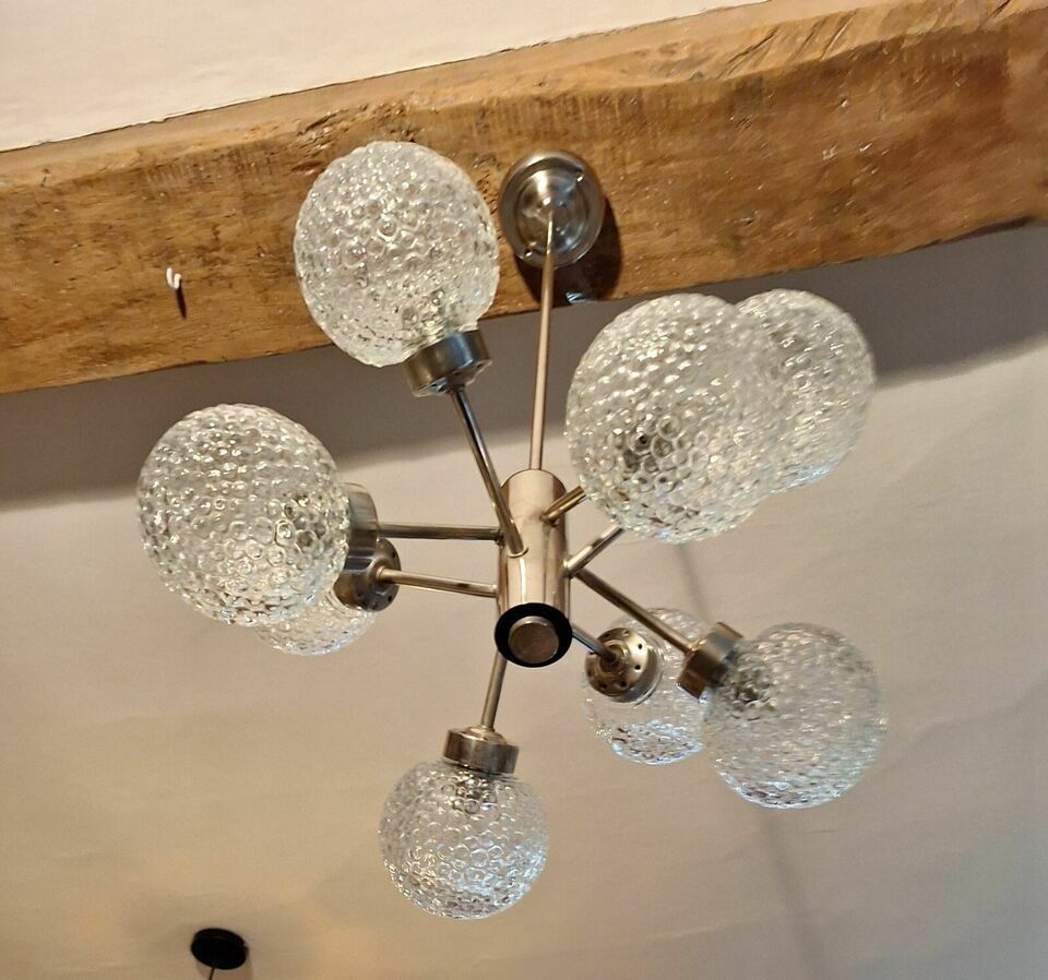 Sputnik German Chandelier, 8 Crystal Bubble Glass Shades By Richard Essig, 1968 photo Lighting